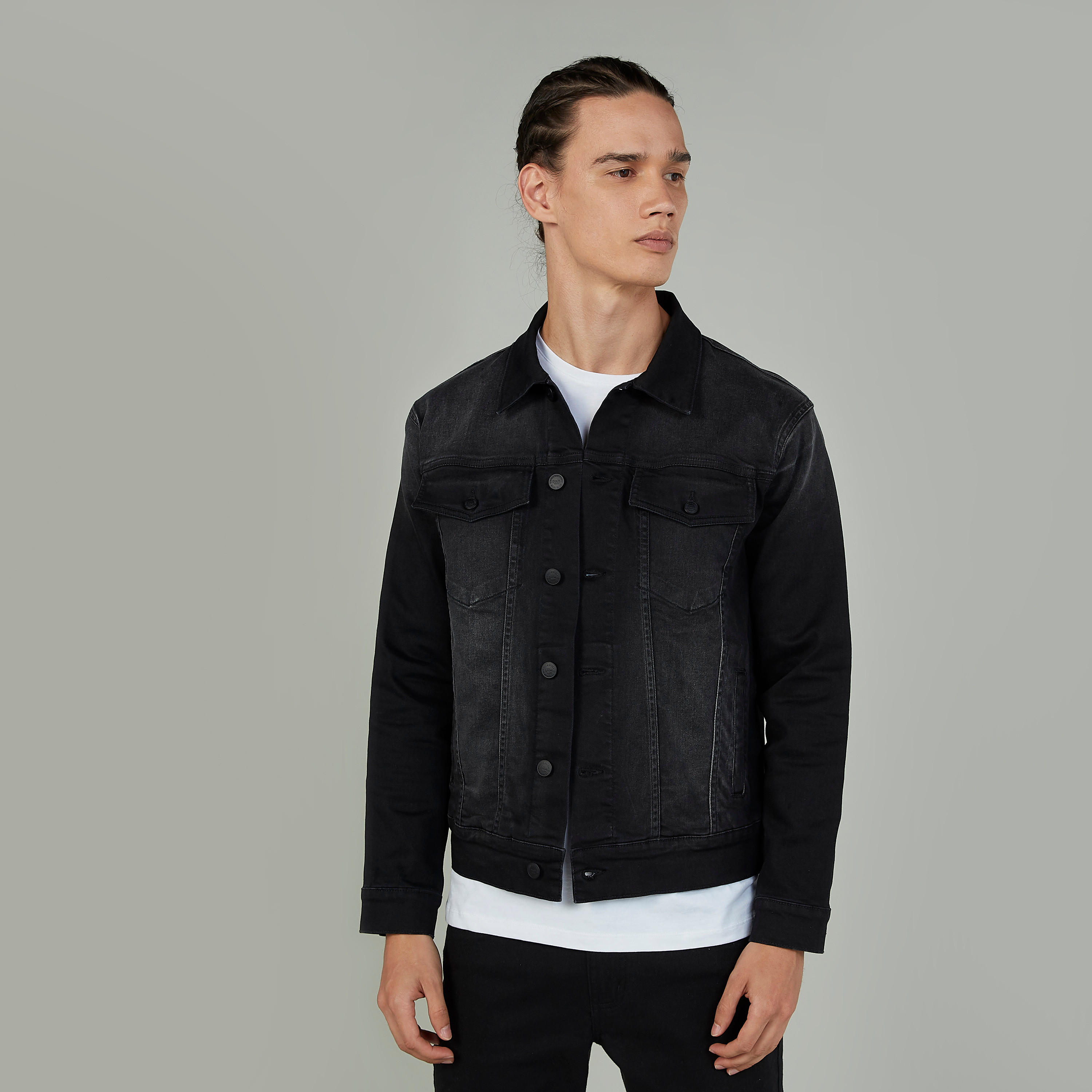 Denim Jacket with Long Sleeves and Flap Pockets-men-clothing-jacketsandblazers-jackets-image-1
