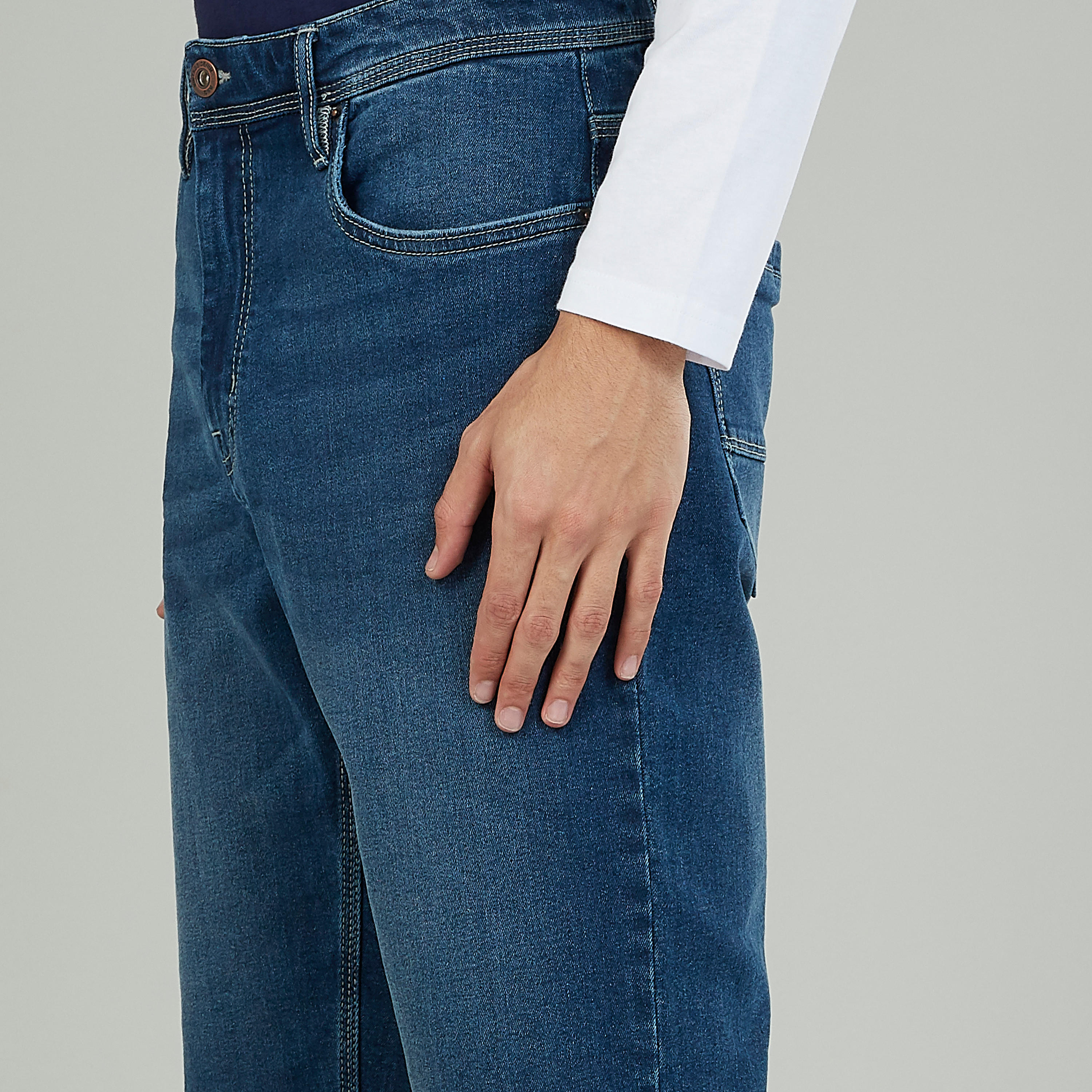 Plain Denim Shorts with Pocket Detail and Belt Loops-men-clothing-bottoms-shorts-image-3