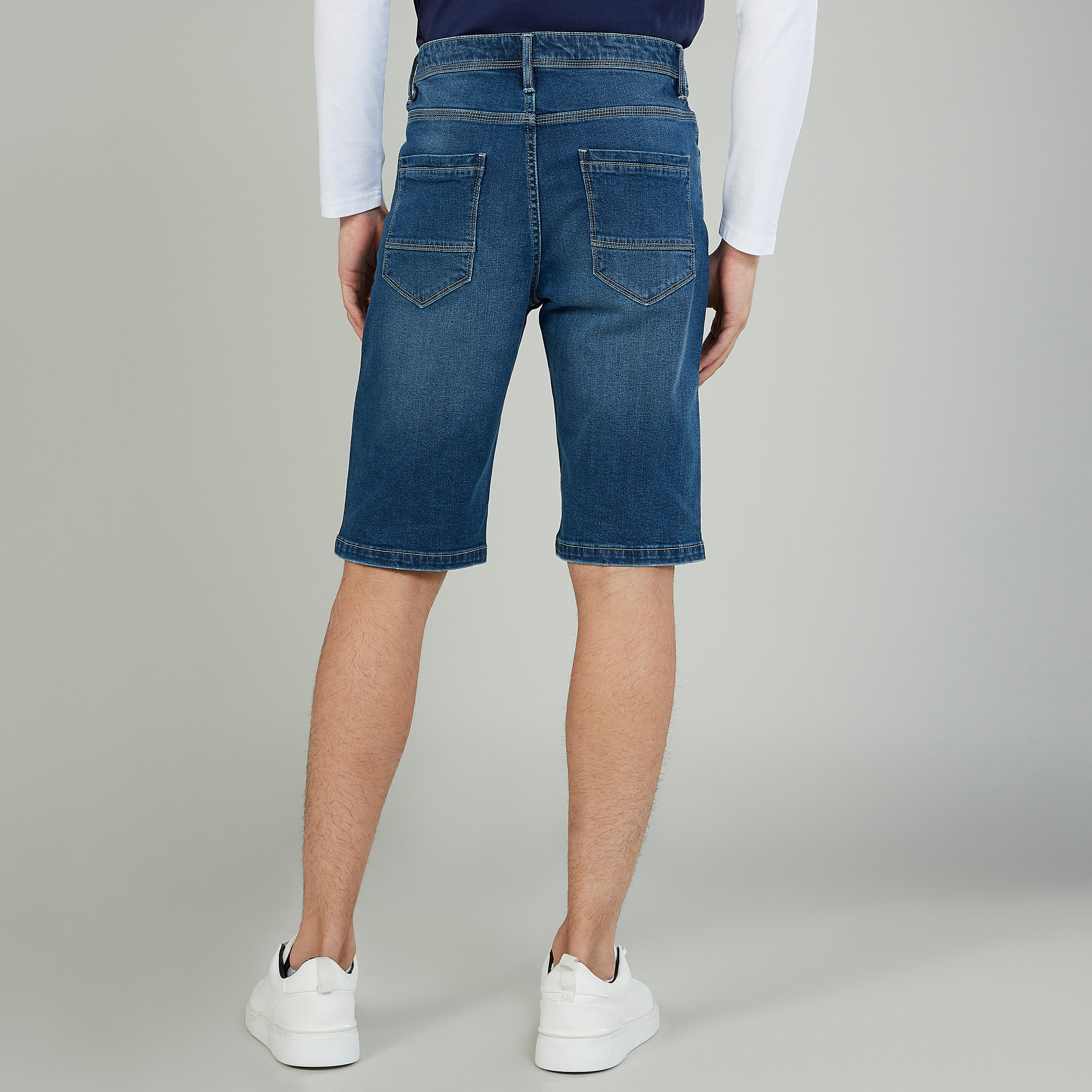 Plain Denim Shorts with Pocket Detail and Belt Loops-men-clothing-bottoms-shorts-image-4