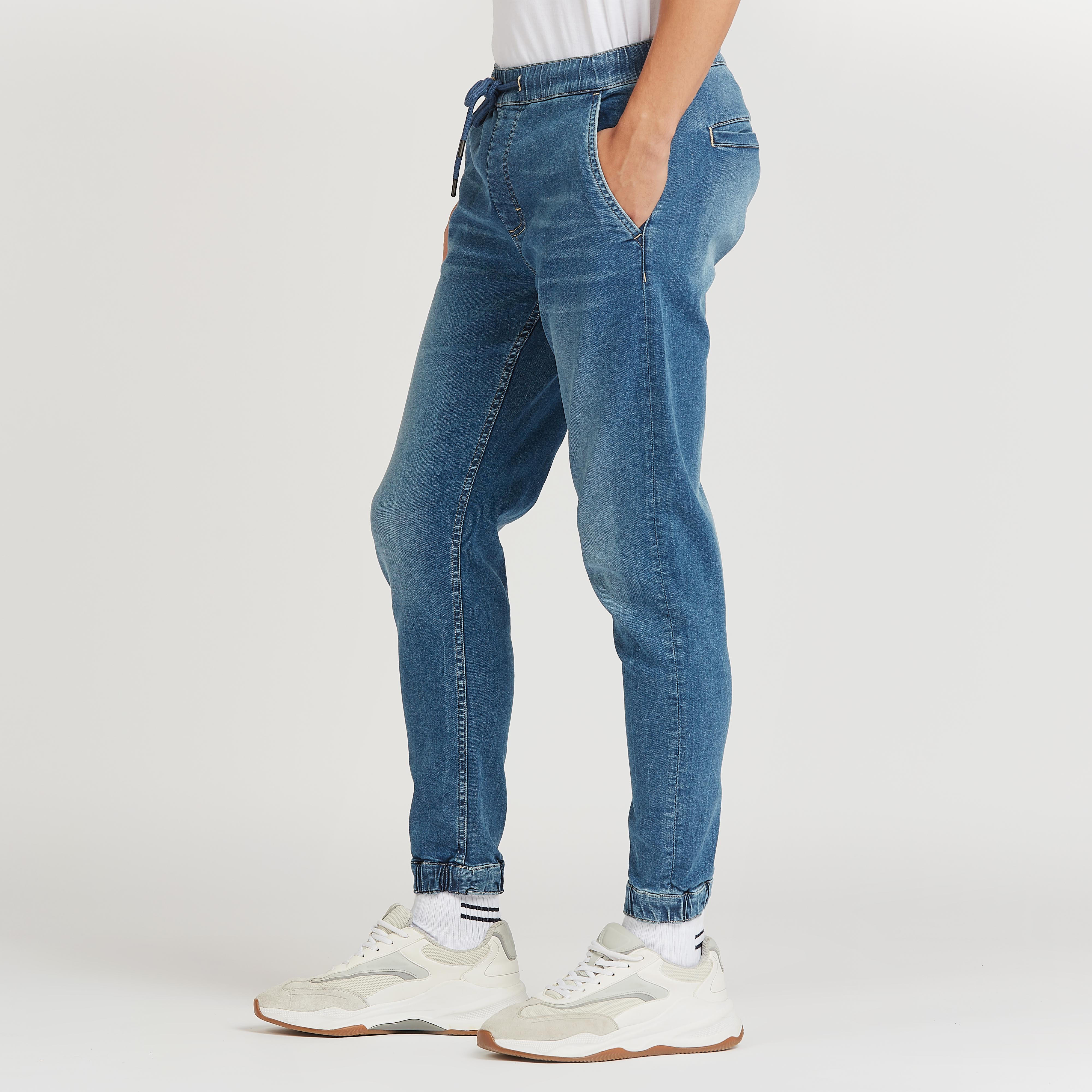 بنطلون جينز بقصة ضيقة دنيم طويل بجيوب ورباط-men-clothing-bottoms-joggers-image-5