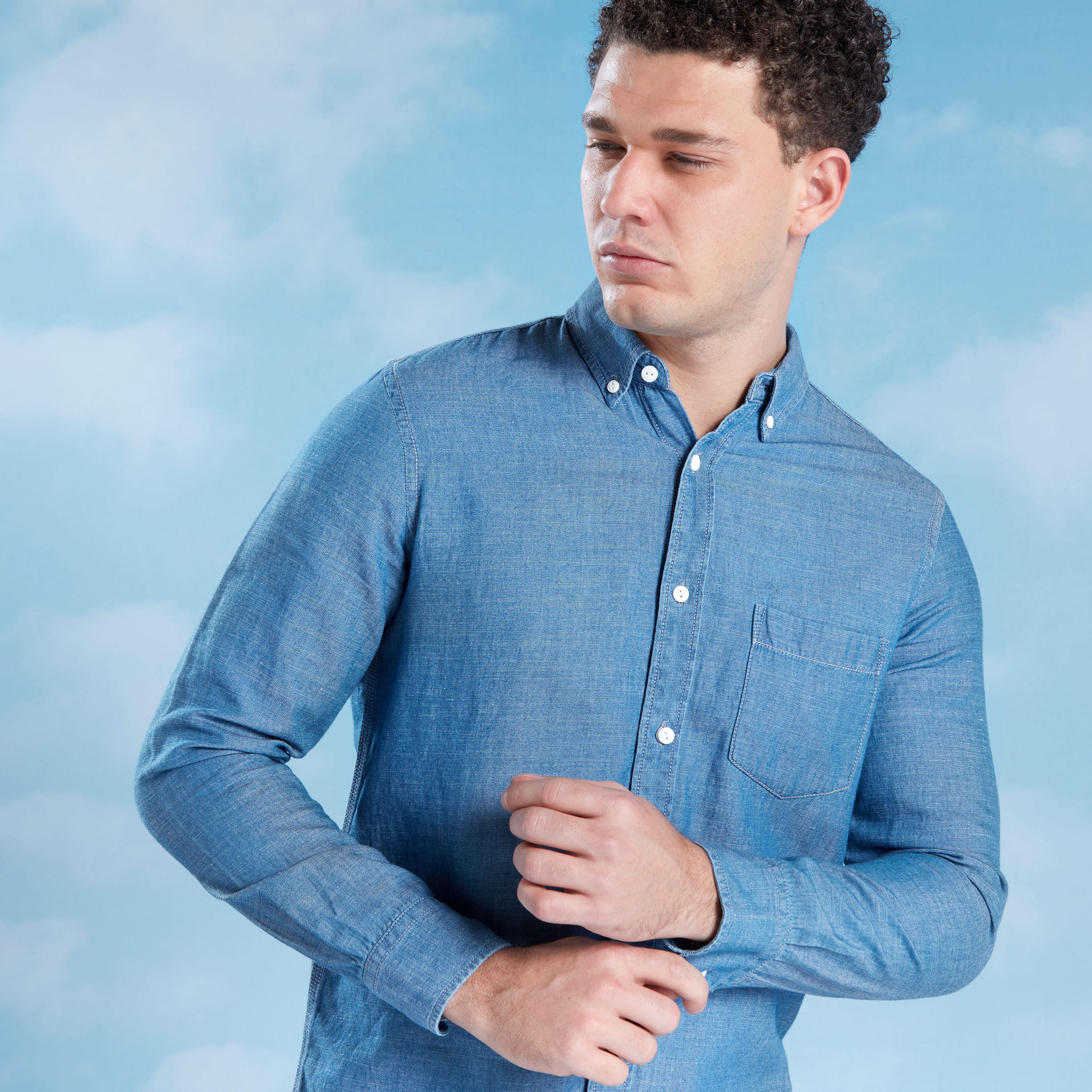 Solid Linen Shirt with Spread Collar and Long Sleeves -men-clothing-shirts-image-3