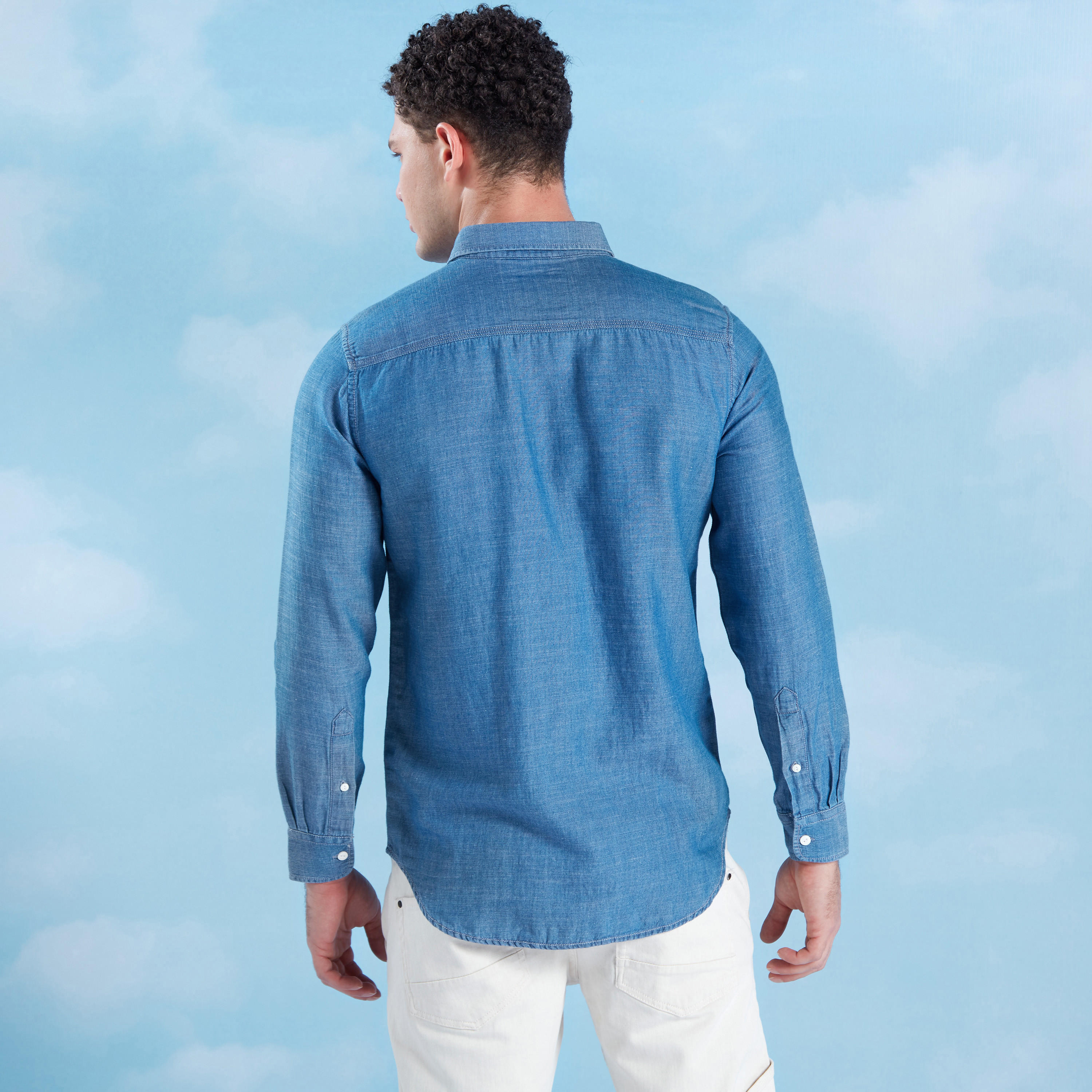 Solid Linen Shirt with Spread Collar and Long Sleeves -men-clothing-shirts-image-4