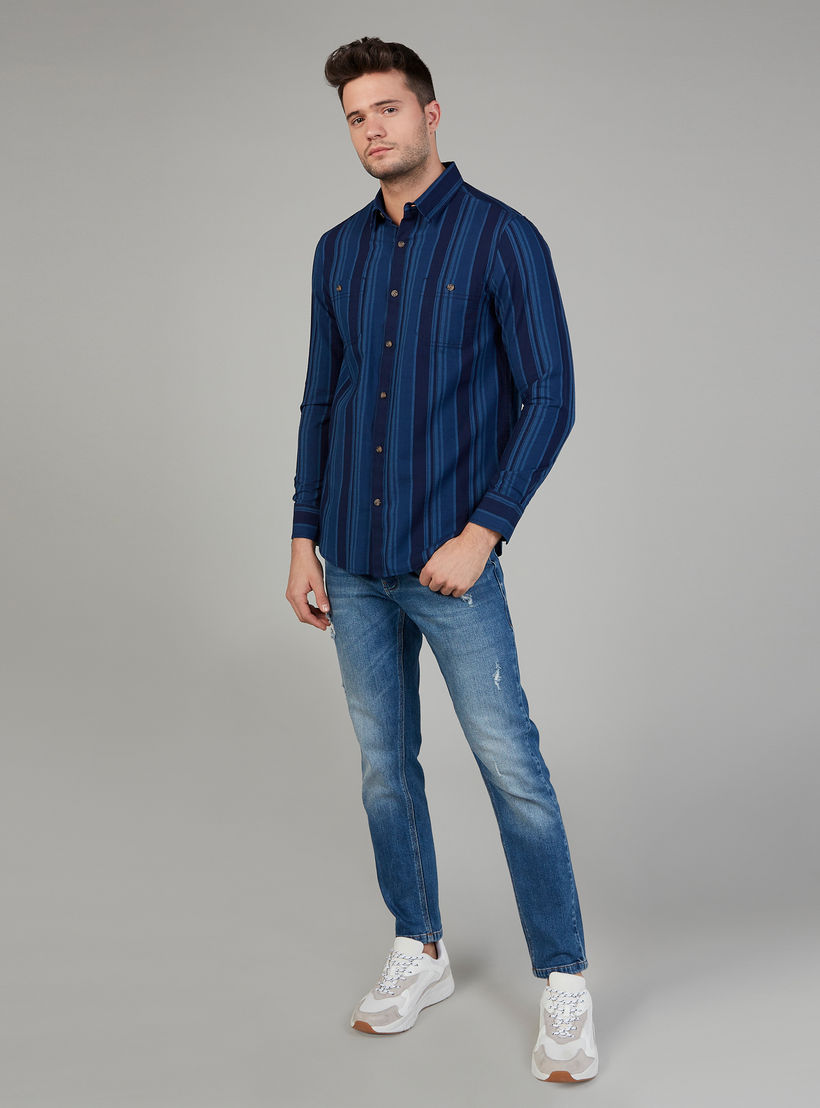 قميص سليم مقلّم بياقة عاديّة وأكمام طويلة-men-clothing-shirts-image-2