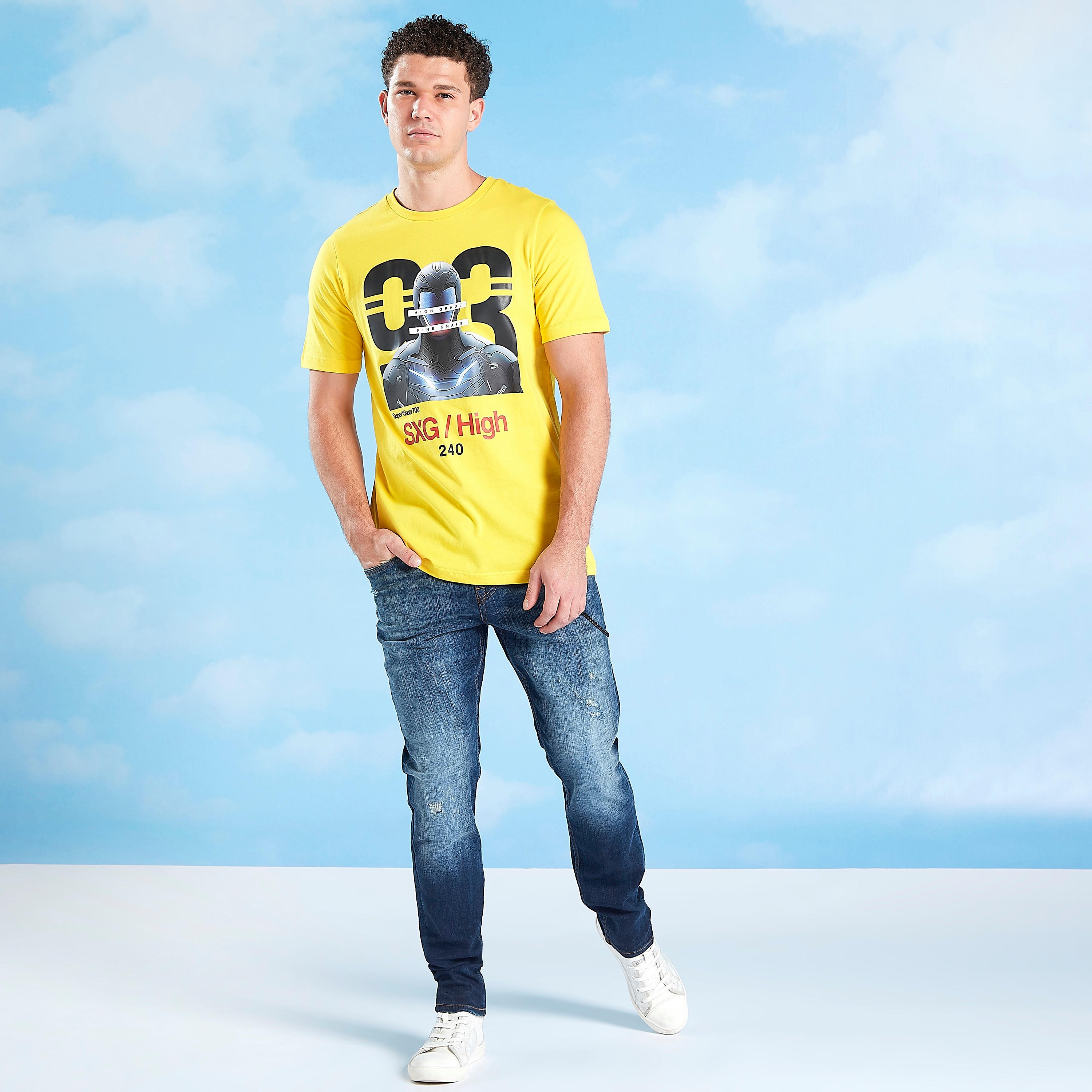 بنطلون جينز دينم سليم فيت مضلّع بزر إغلاق وزينة سلسلة-men-clothing-bottoms-jeans-image-2