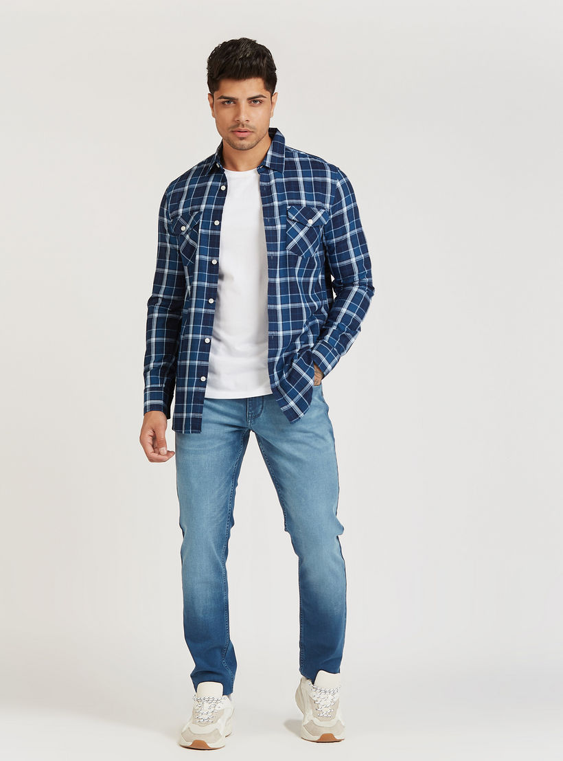 قميص سليم فيت كاروهات بأكمام طويلة وجيوب بطيّة-men-clothing-shirts-image-2