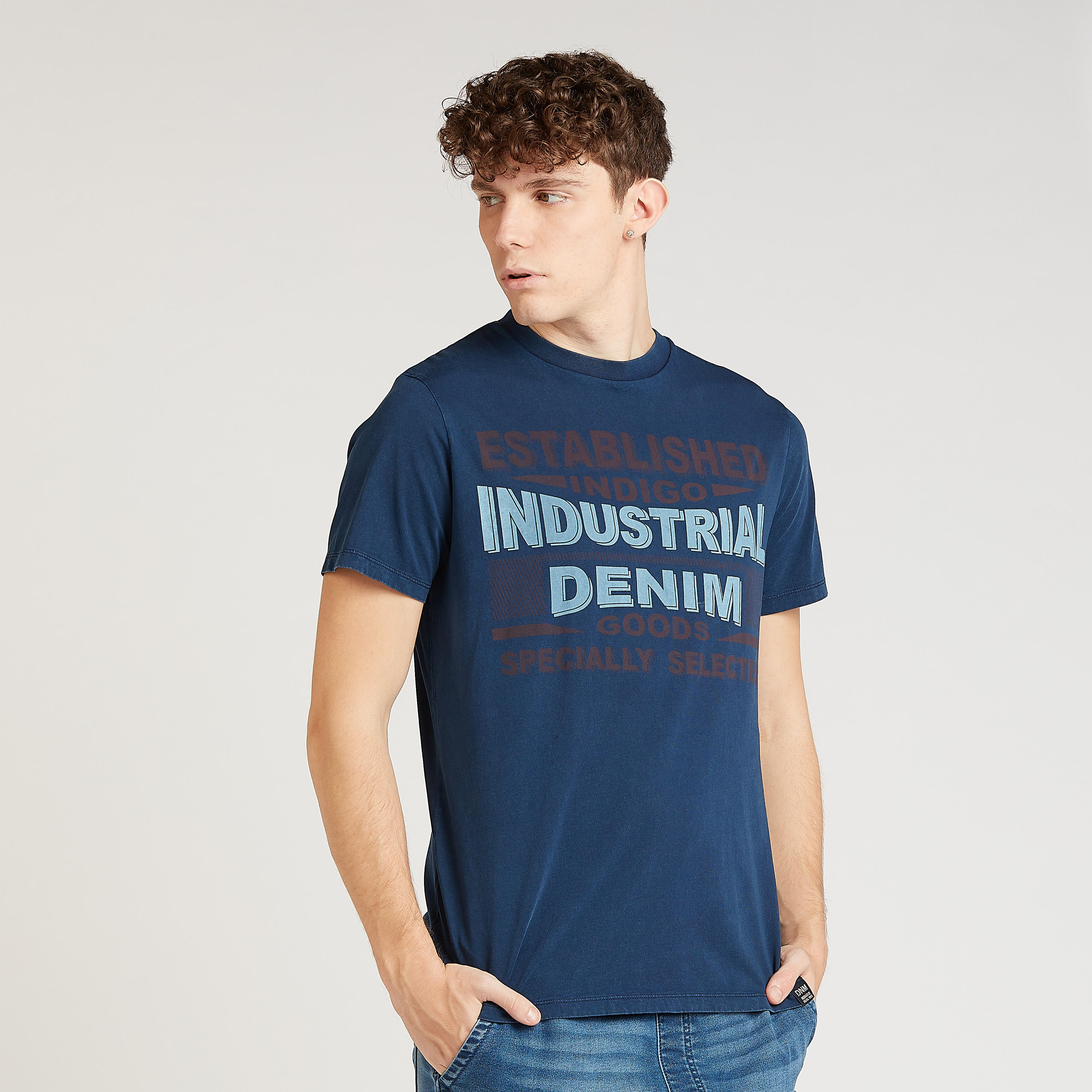 Typographic Print T-shirt with Crew Neck and Short Sleeves-men-clothing-tshirtsandpolos-tshirts-image-1