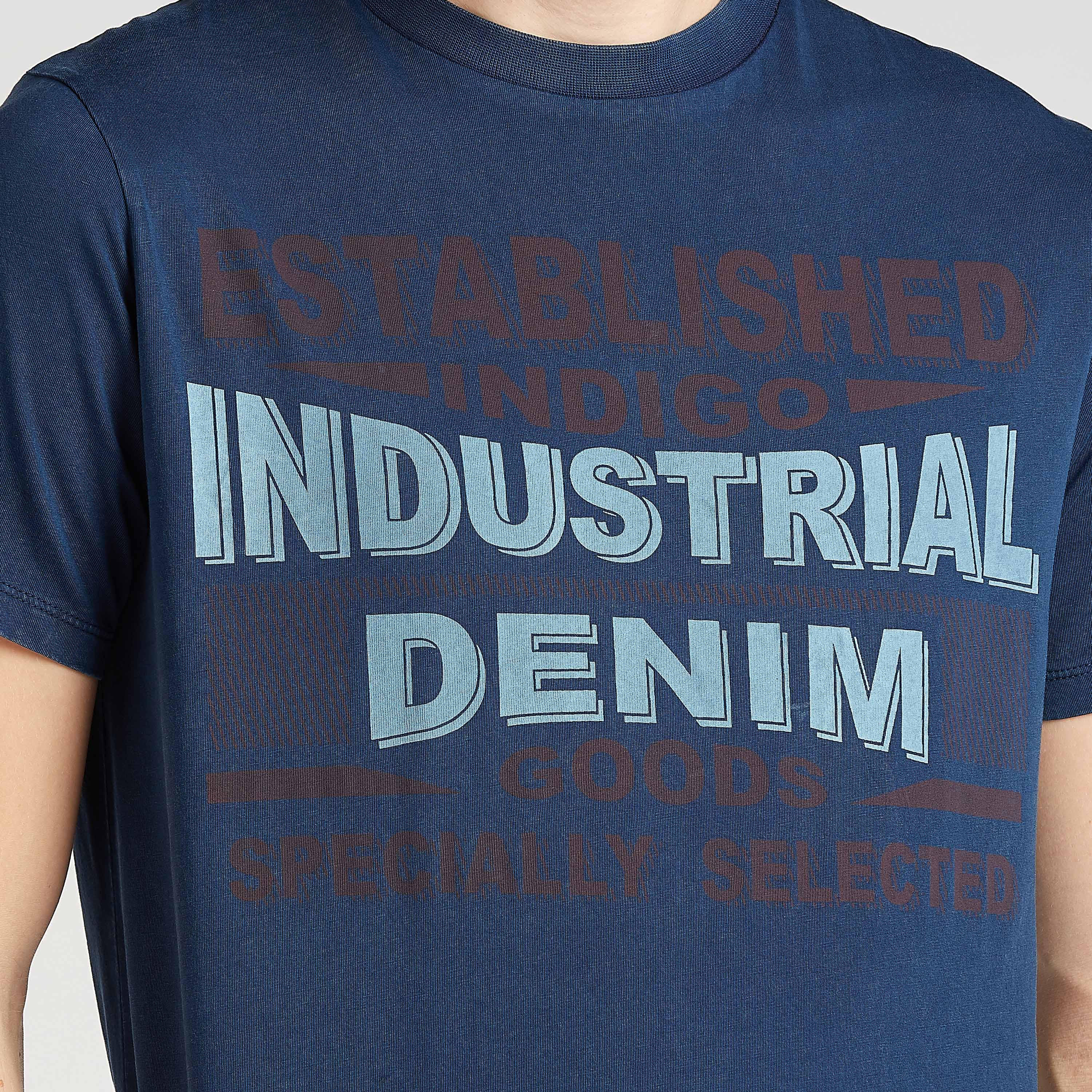 Typographic Print T-shirt with Crew Neck and Short Sleeves-men-clothing-tshirtsandpolos-tshirts-image-6