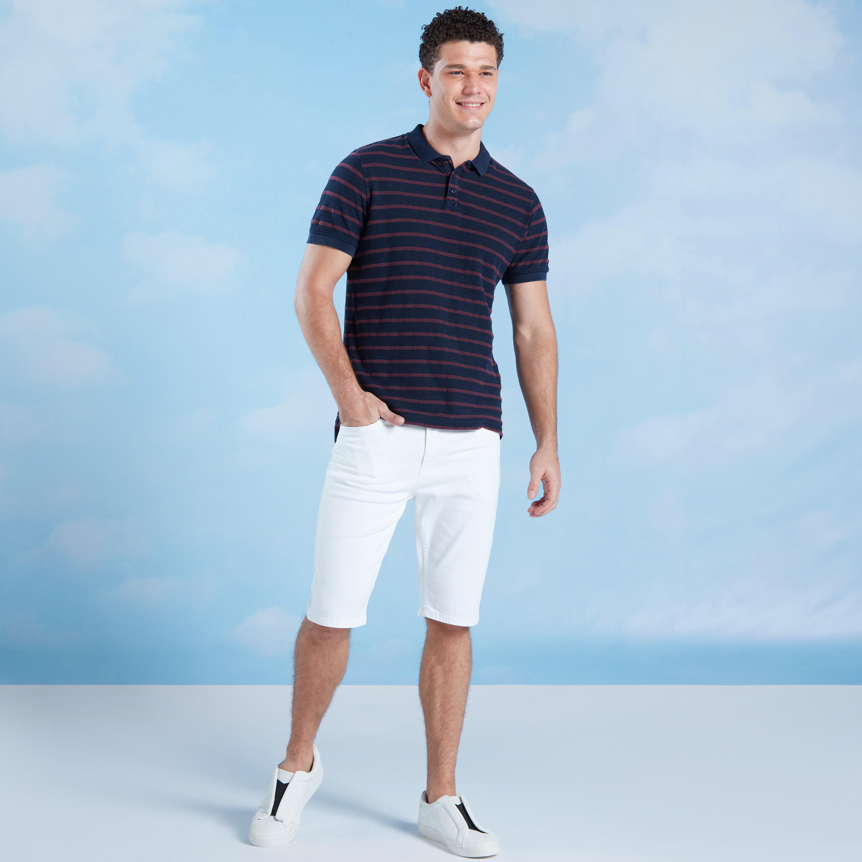 تيشيرت بولو سليم فيت مخطّط بأكمام قصيرة-men-clothing-tshirtsandpolos-polos-image-2