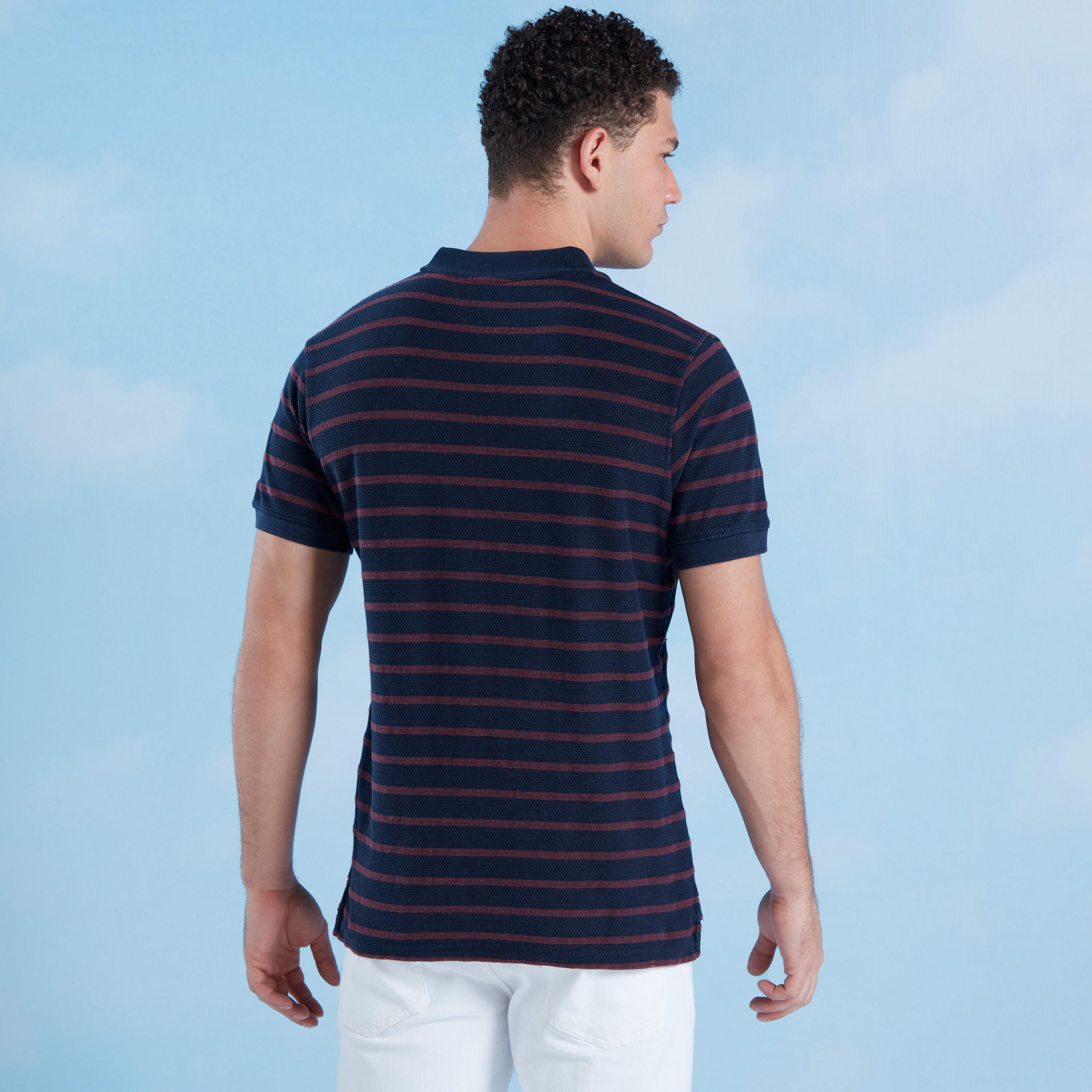 Slim Fit Striped Polo T-shirt with Collar and Short Sleeves-men-clothing-tshirtsandpolos-polos-image-4
