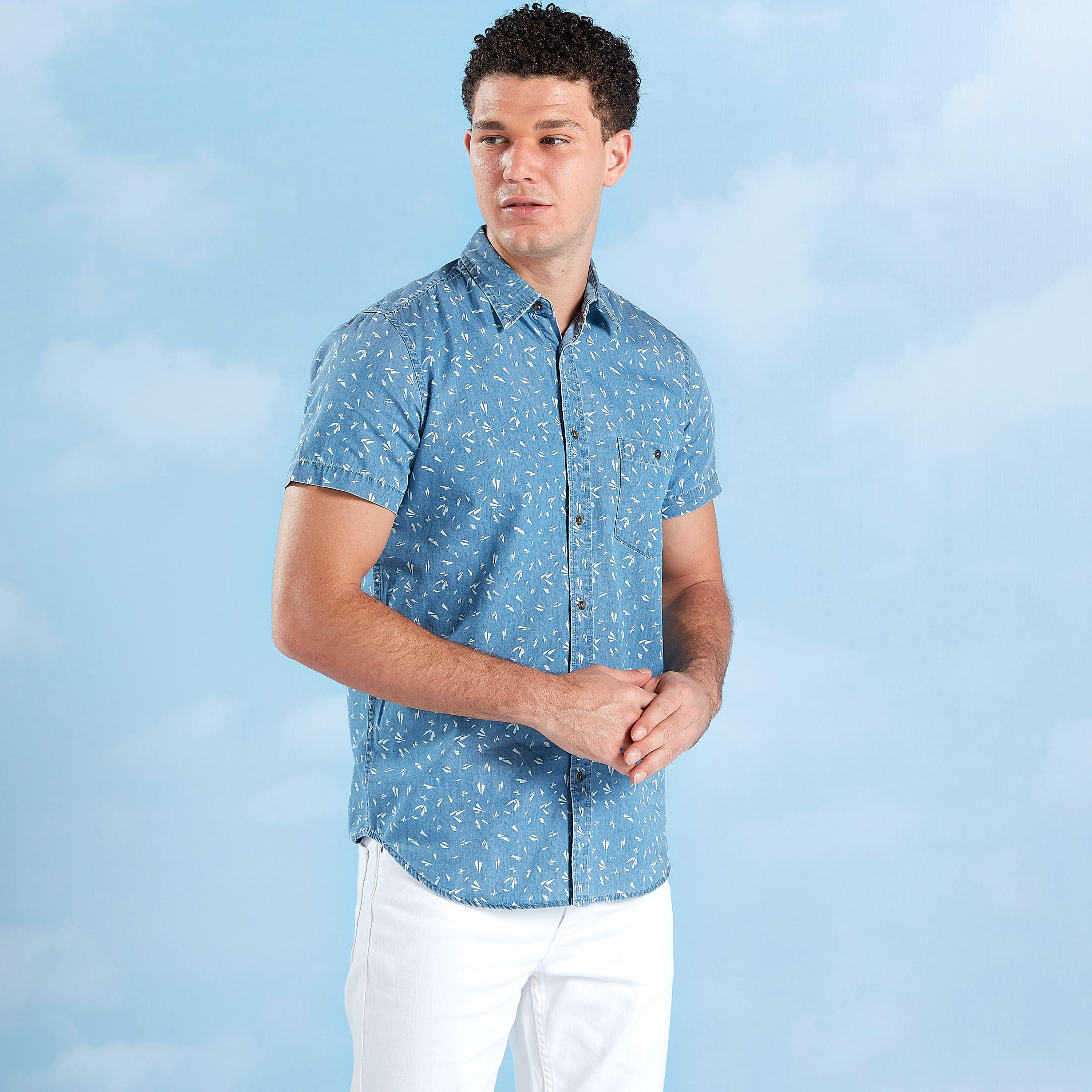 Sustainable Printed Collared Shirt with Short Sleeves-men-clothing-shirts-image-1