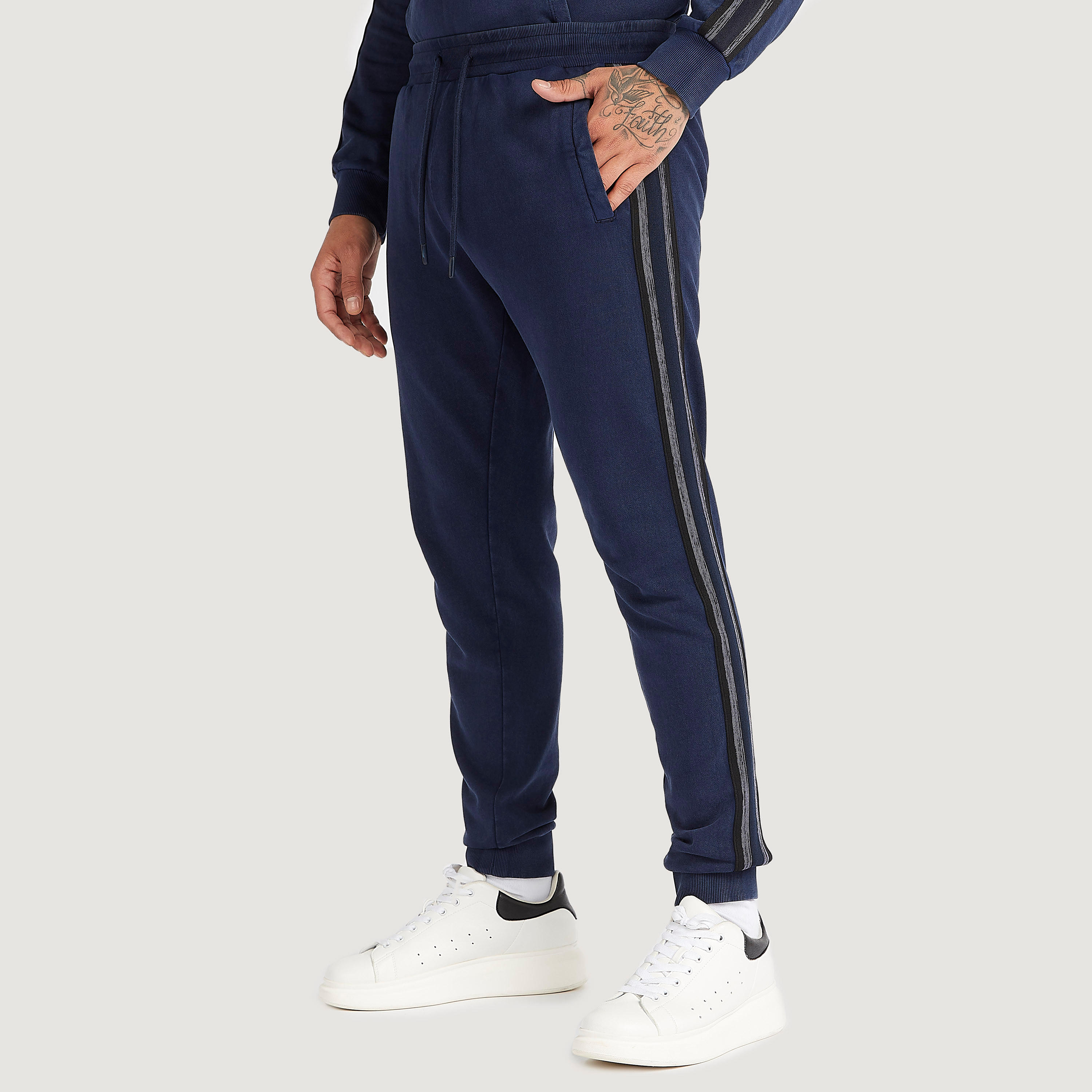 Tape Detailed Joggers with Drawstring Closure and Pockets-men-clothing-bottoms-joggers-image-1