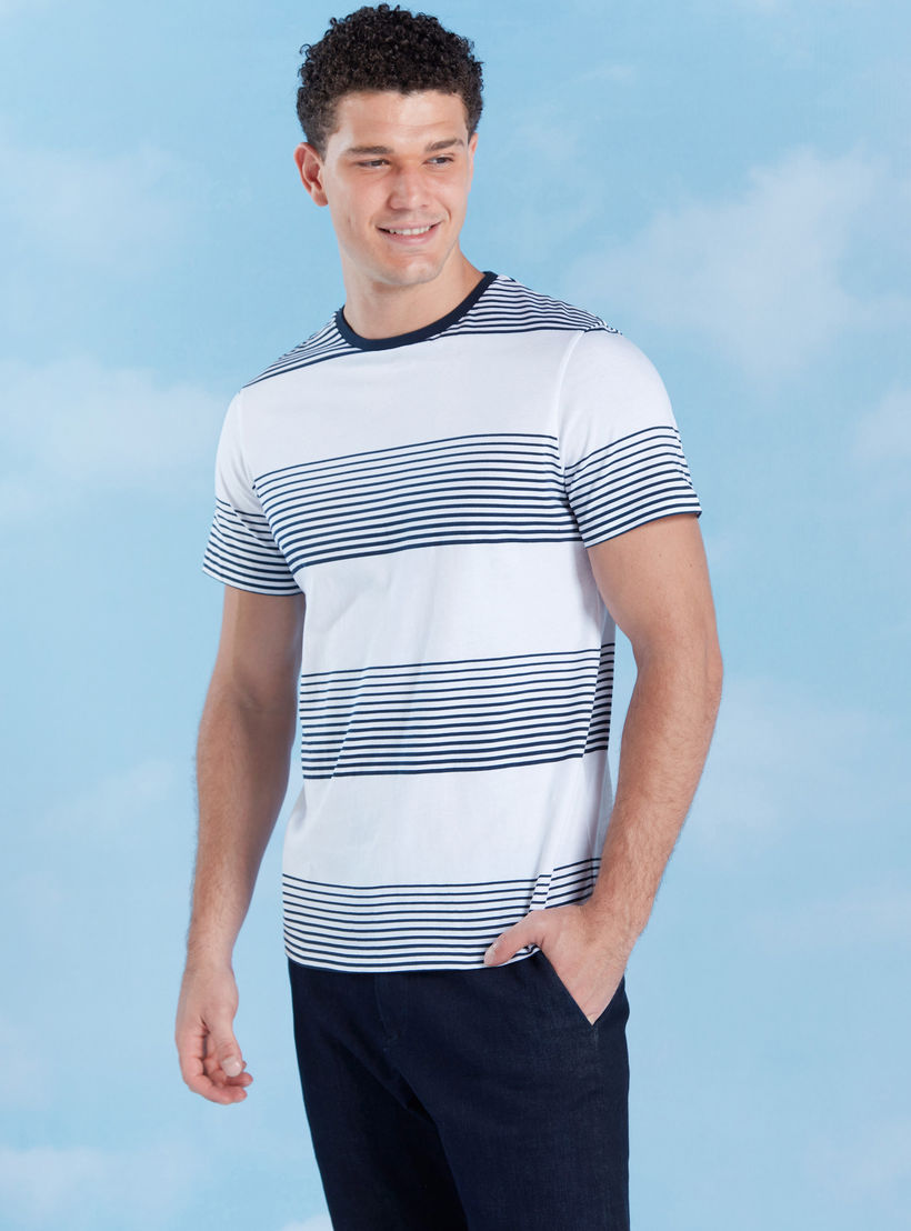 Slim Fit Striped T-shirt with Crew Neck and Short Sleeves-men-clothing-tshirtsandpolos-tshirts-image-1