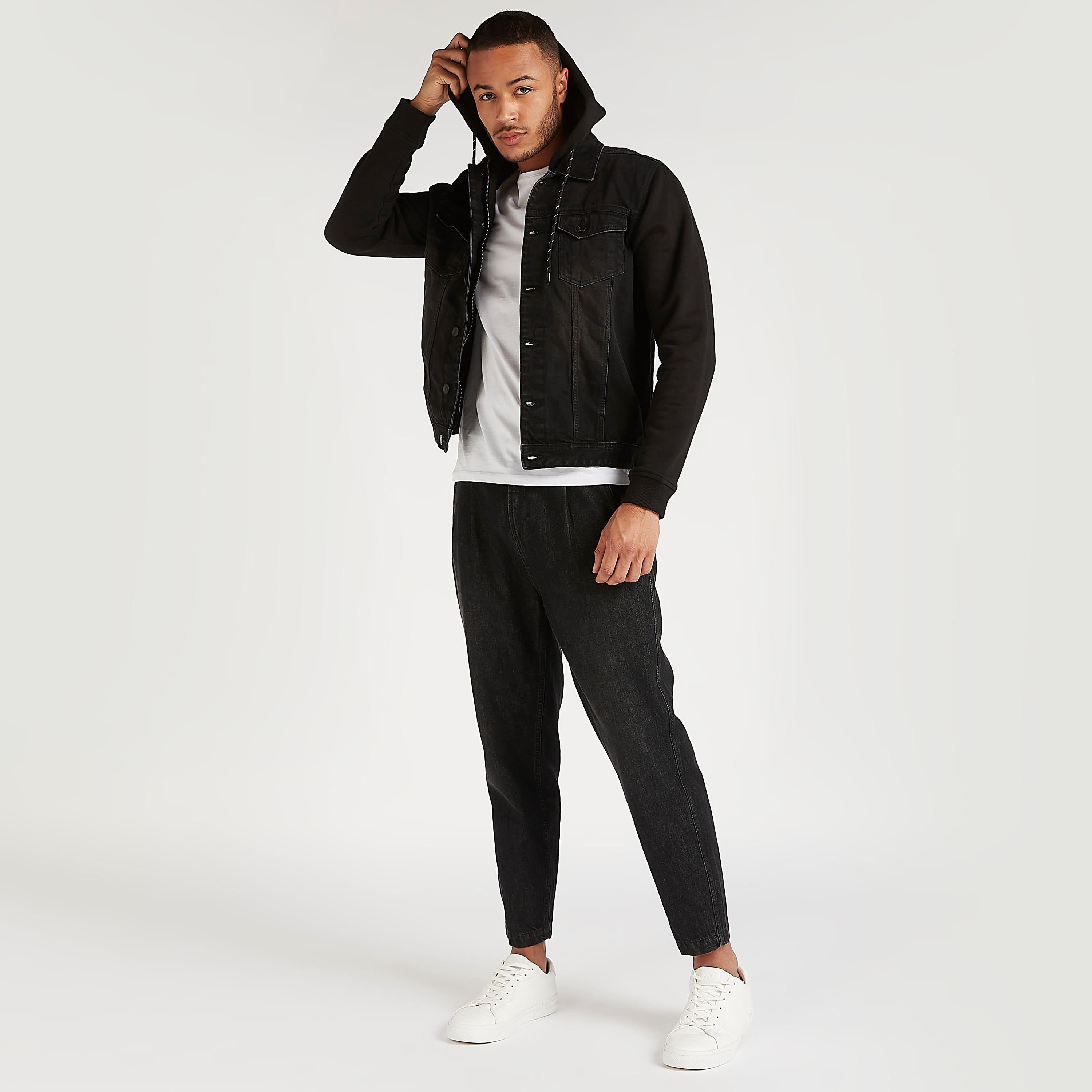 Solid Zip Through Trucker Jacket with Hood and Long Sleeves-men-clothing-jacketsandblazers-jackets-image-2