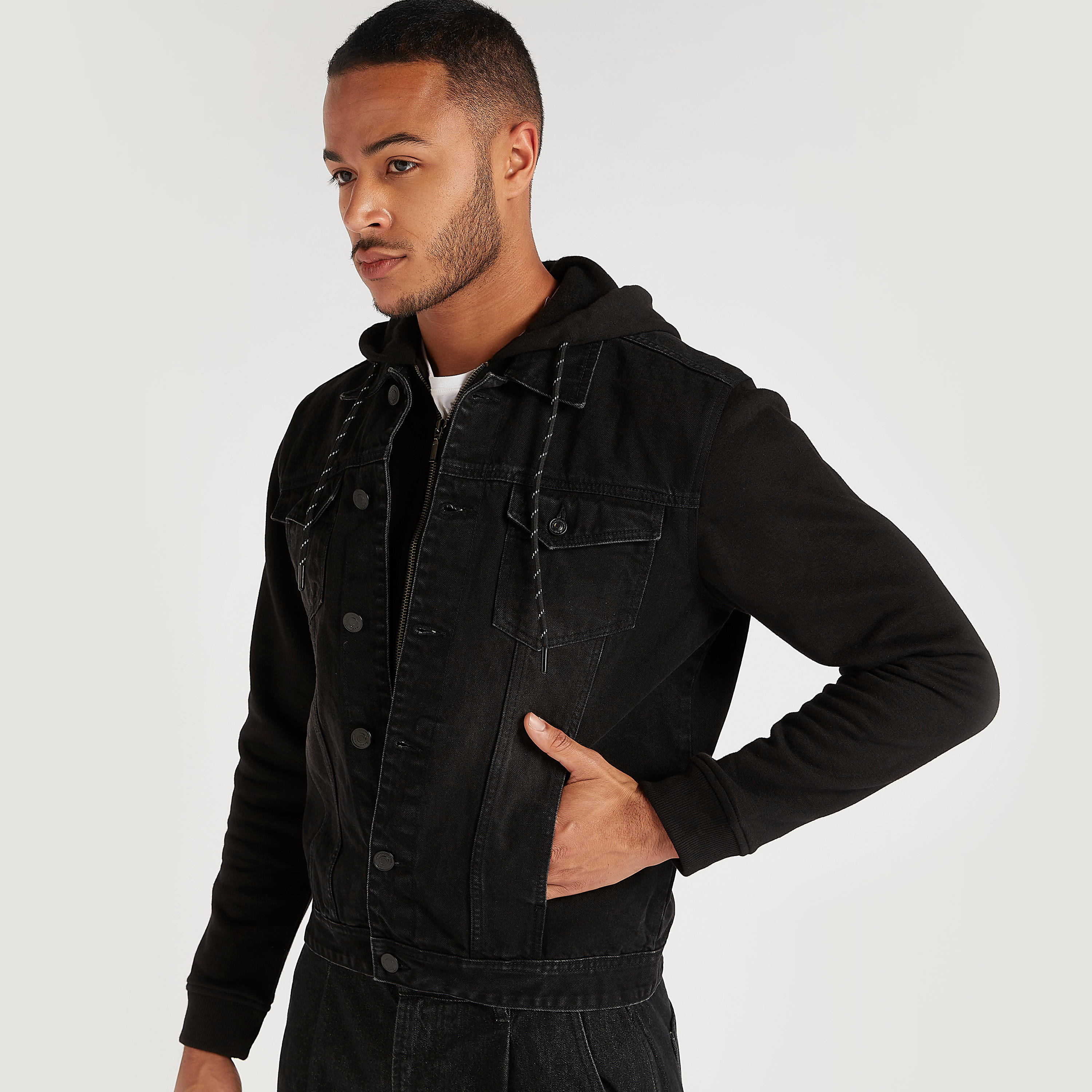 Solid Zip Through Trucker Jacket with Hood and Long Sleeves-men-clothing-jacketsandblazers-jackets-image-5