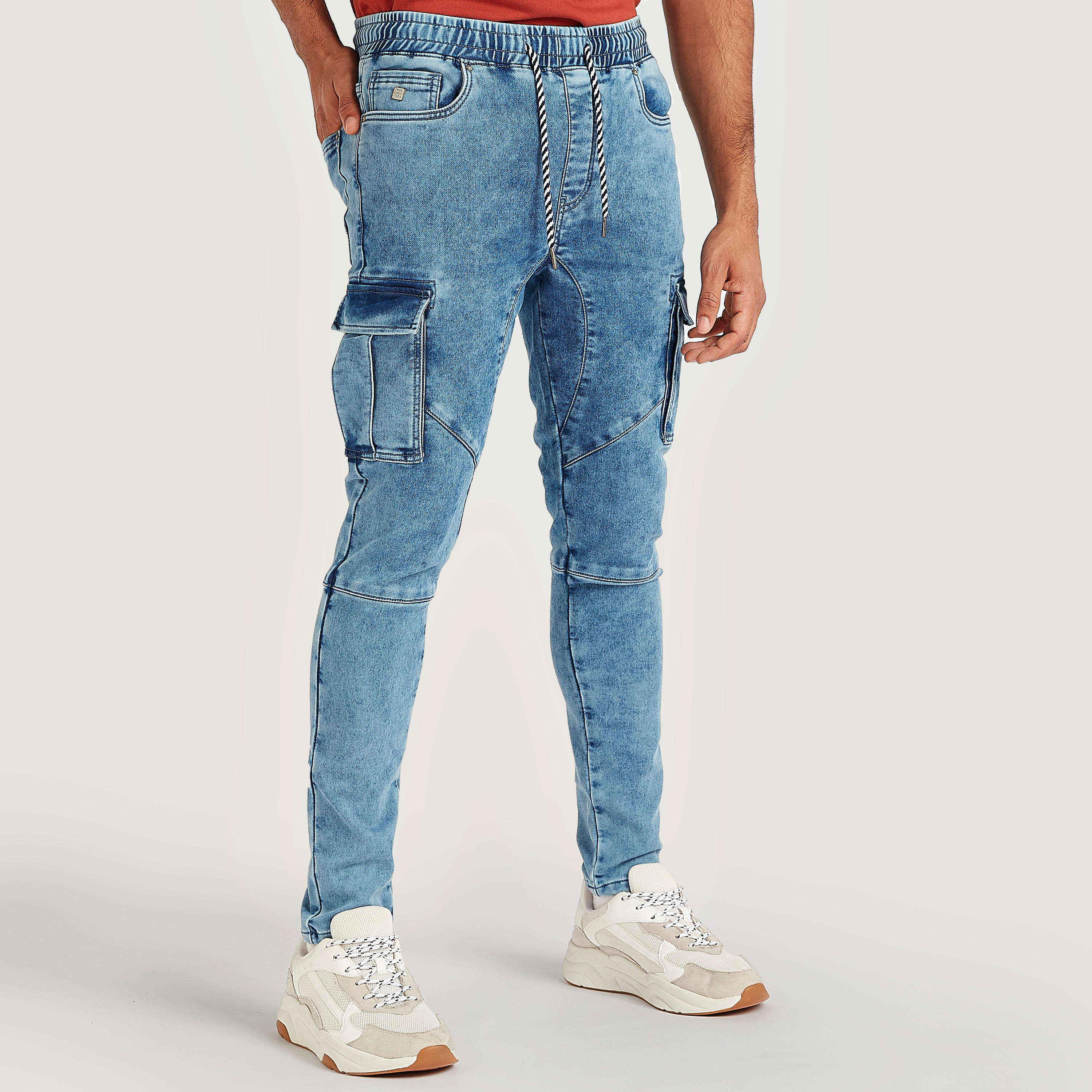 Solid Low-Rise Jeans with Cargo Pockets-men-clothing-bottoms-jeans-image-1
