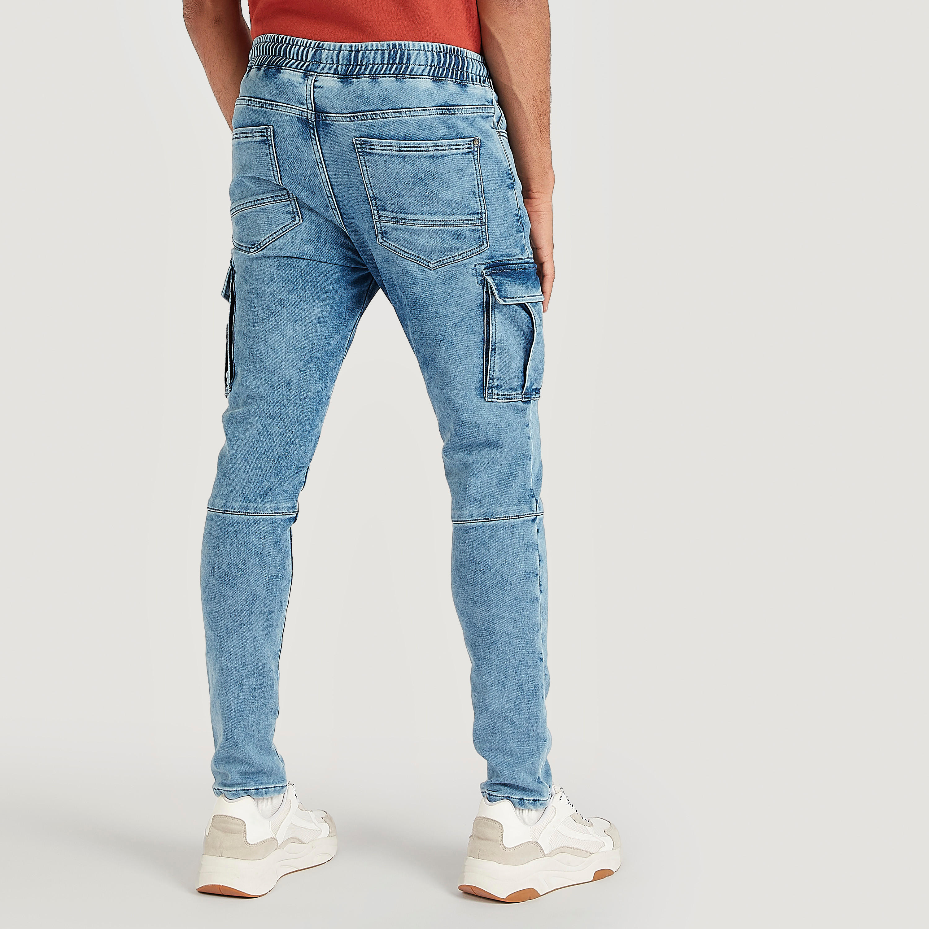 Solid Low-Rise Jeans with Cargo Pockets-men-clothing-bottoms-jeans-image-4