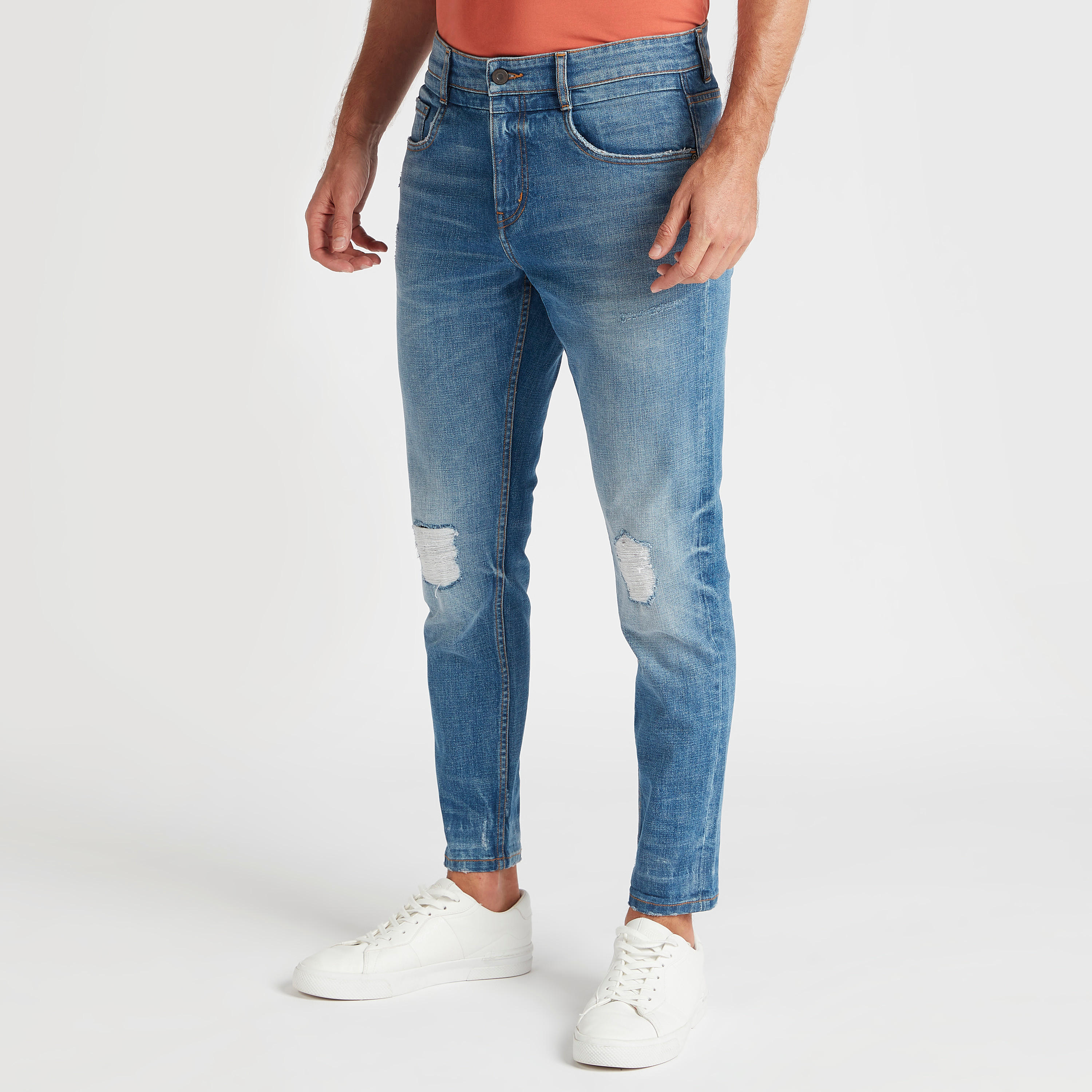 بنطلون جينز ممزّق كاروت فيت بخصر متوسط الارتفاع و5 جيوب-men-clothing-bottoms-jeans-image-1
