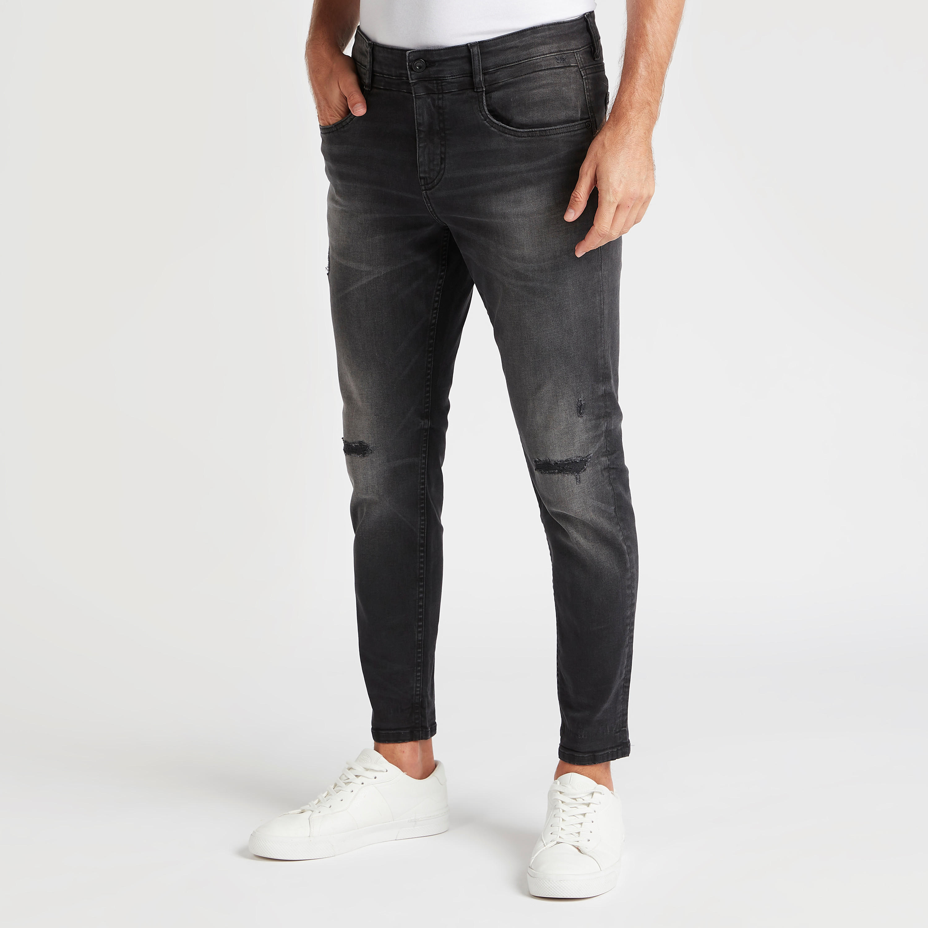 Ripped Mid-Rise Jeans with Button Closure and Pocket-men-clothing-bottoms-jeans-image-1
