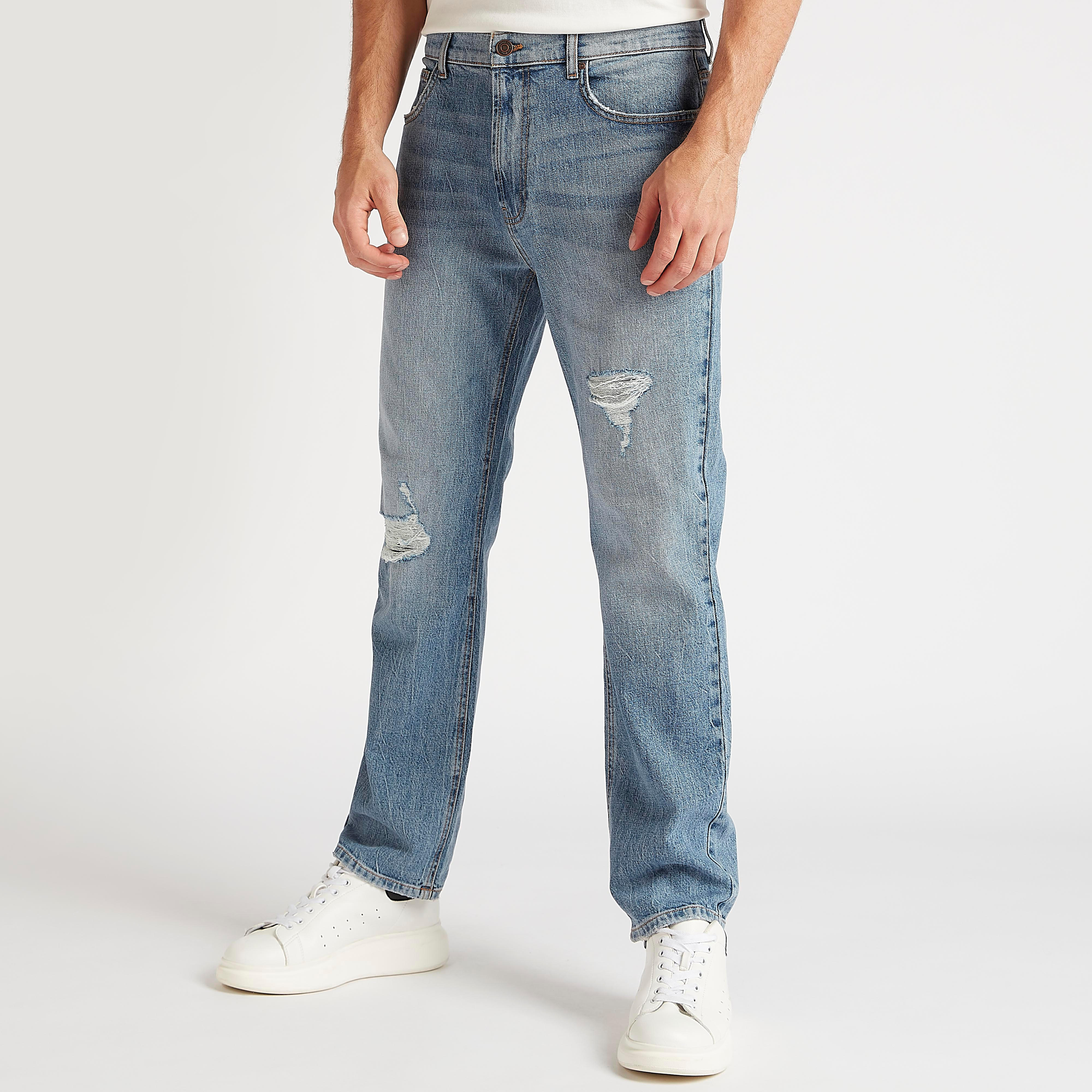 بنطلون جينز دنيم بقصّة مستقيمة وخصر متوسّط الارتفاع وزر إغلاق-men-clothing-bottoms-jeans-image-1