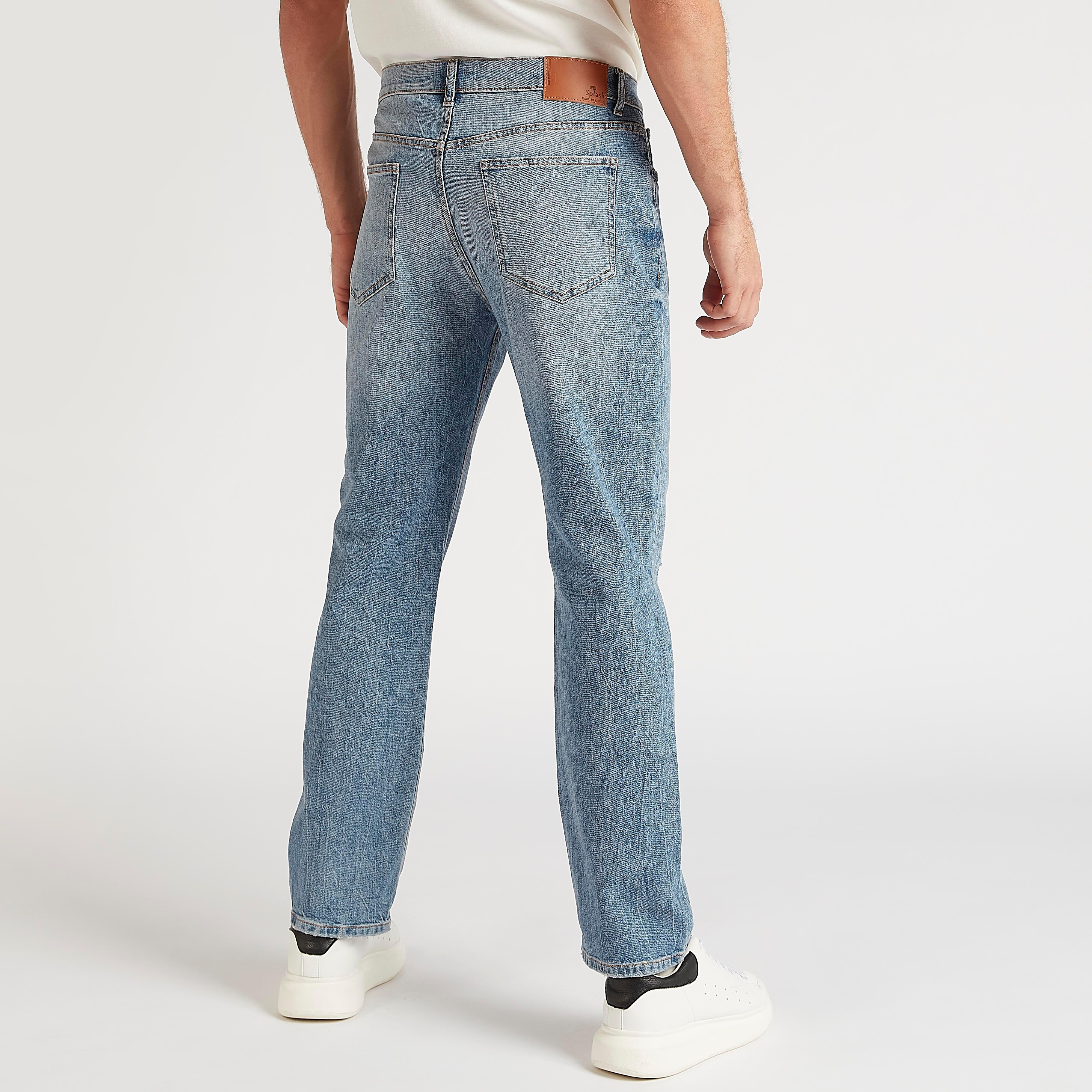 بنطلون جينز دنيم بقصّة مستقيمة وخصر متوسّط الارتفاع وزر إغلاق-men-clothing-bottoms-jeans-image-4