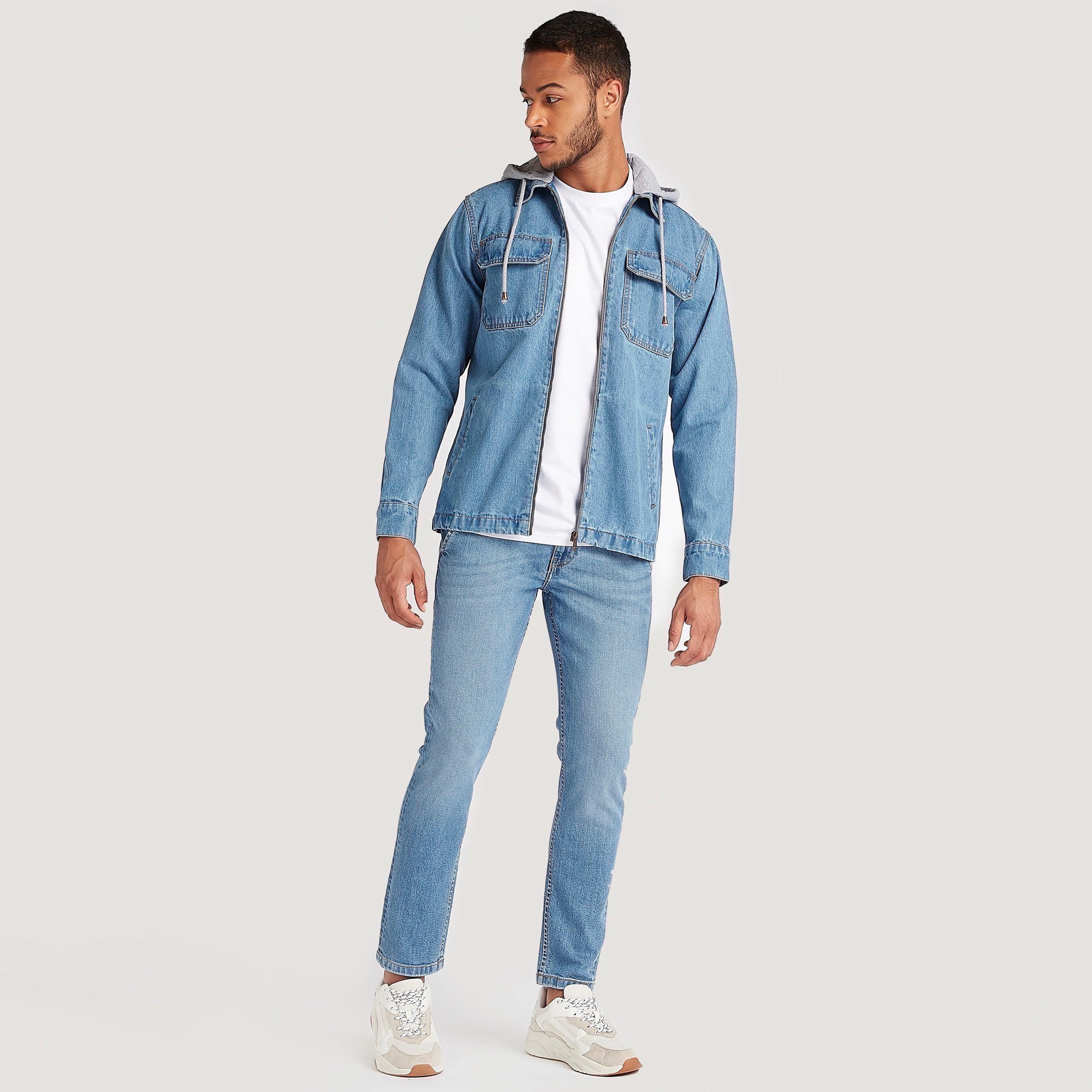 Solid Denim Hooded Jacket with Long Sleeves and Flap Pockets-men-clothing-jacketsandblazers-jackets-image-2
