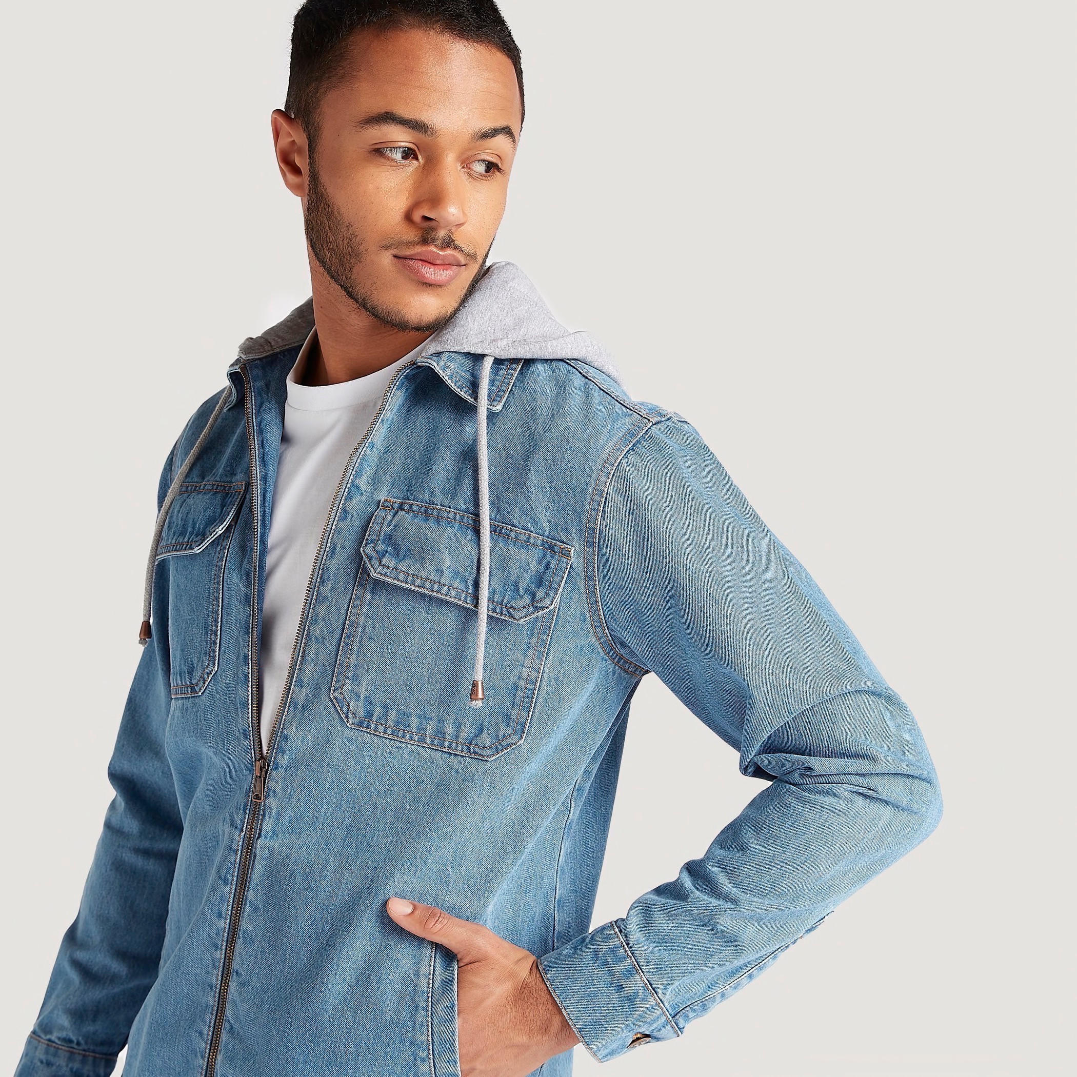 Solid Denim Hooded Jacket with Long Sleeves and Flap Pockets-men-clothing-jacketsandblazers-jackets-image-6