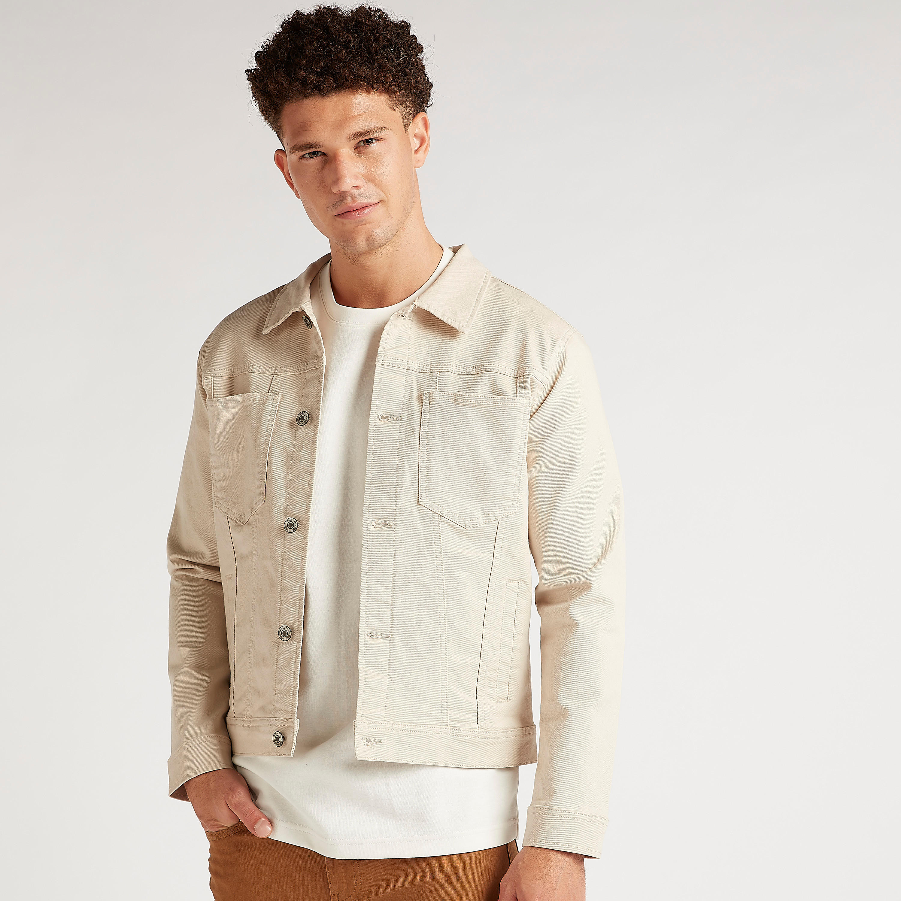 Solid Button Up Denim Jacket with Long Sleeves and Pockets-men-clothing-jacketsandblazers-jackets-image-1