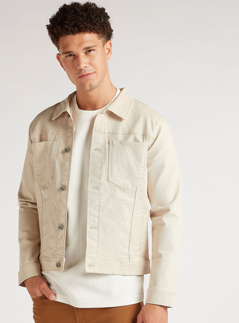 Solid Button Up Denim Jacket with Long Sleeves and Pockets-men-clothing-jacketsandblazers-jackets-image-1