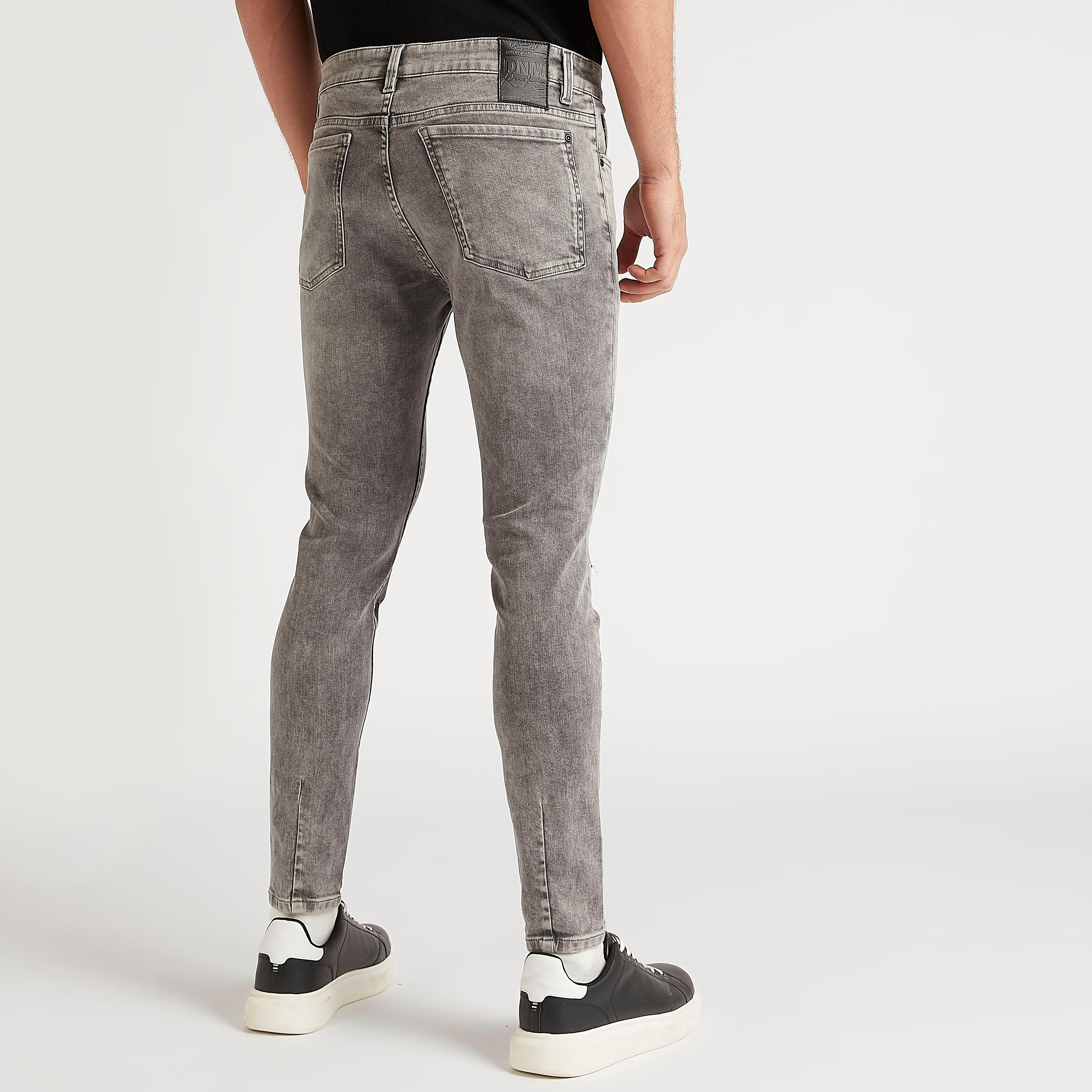 بنطلون جينز دنيم سادة سوبر سكيني فيت مضلّع  بزر إغلاق-men-clothing-bottoms-jeans-image-4