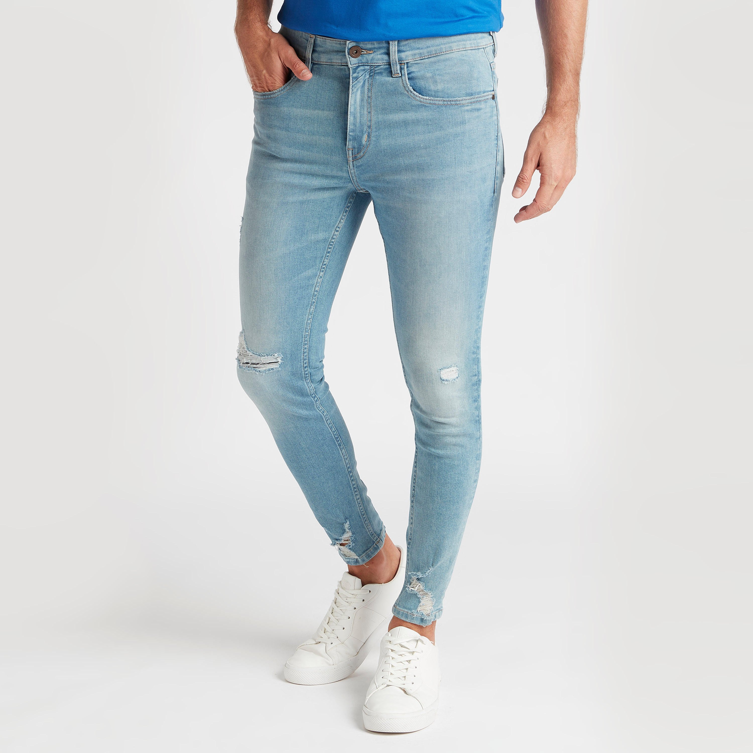 Solid Super Skinny Fit Ripped Jeans with Button Closure-men-clothing-bottoms-jeans-image-1