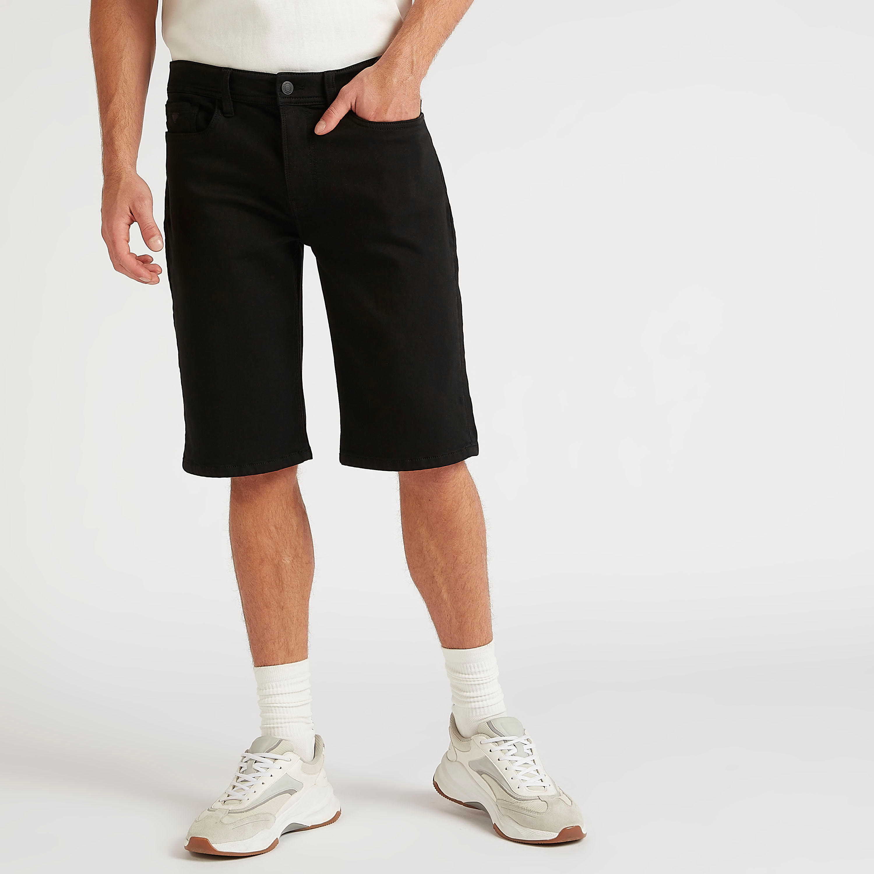Solid Denim Shorts with Button Closure and Pockets-men-clothing-bottoms-shorts-image-1