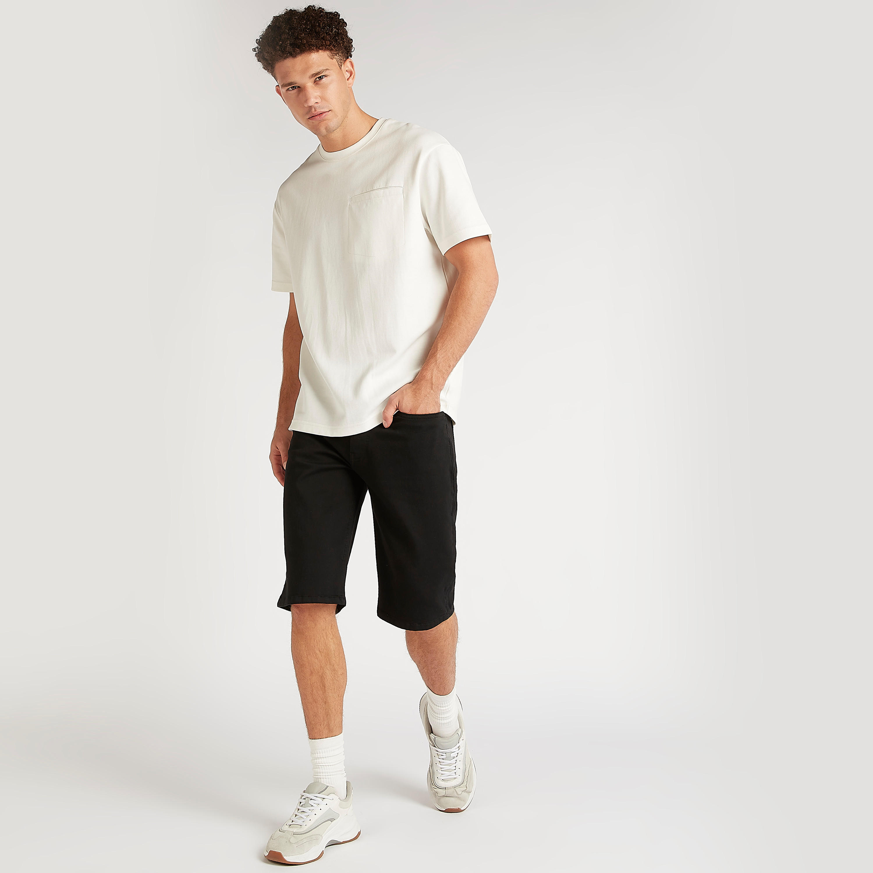 Solid Denim Shorts with Button Closure and Pockets-men-clothing-bottoms-shorts-image-2