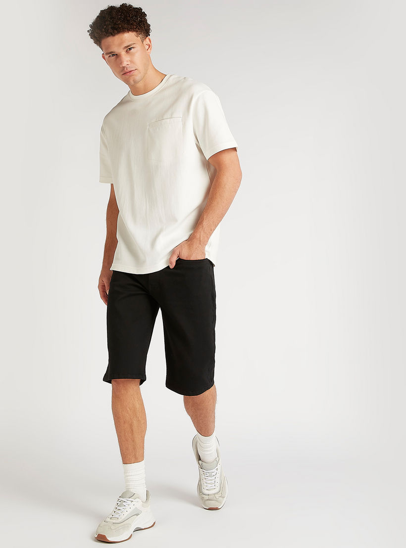 Solid Denim Shorts with Button Closure and Pockets-men-clothing-bottoms-shorts-image-2