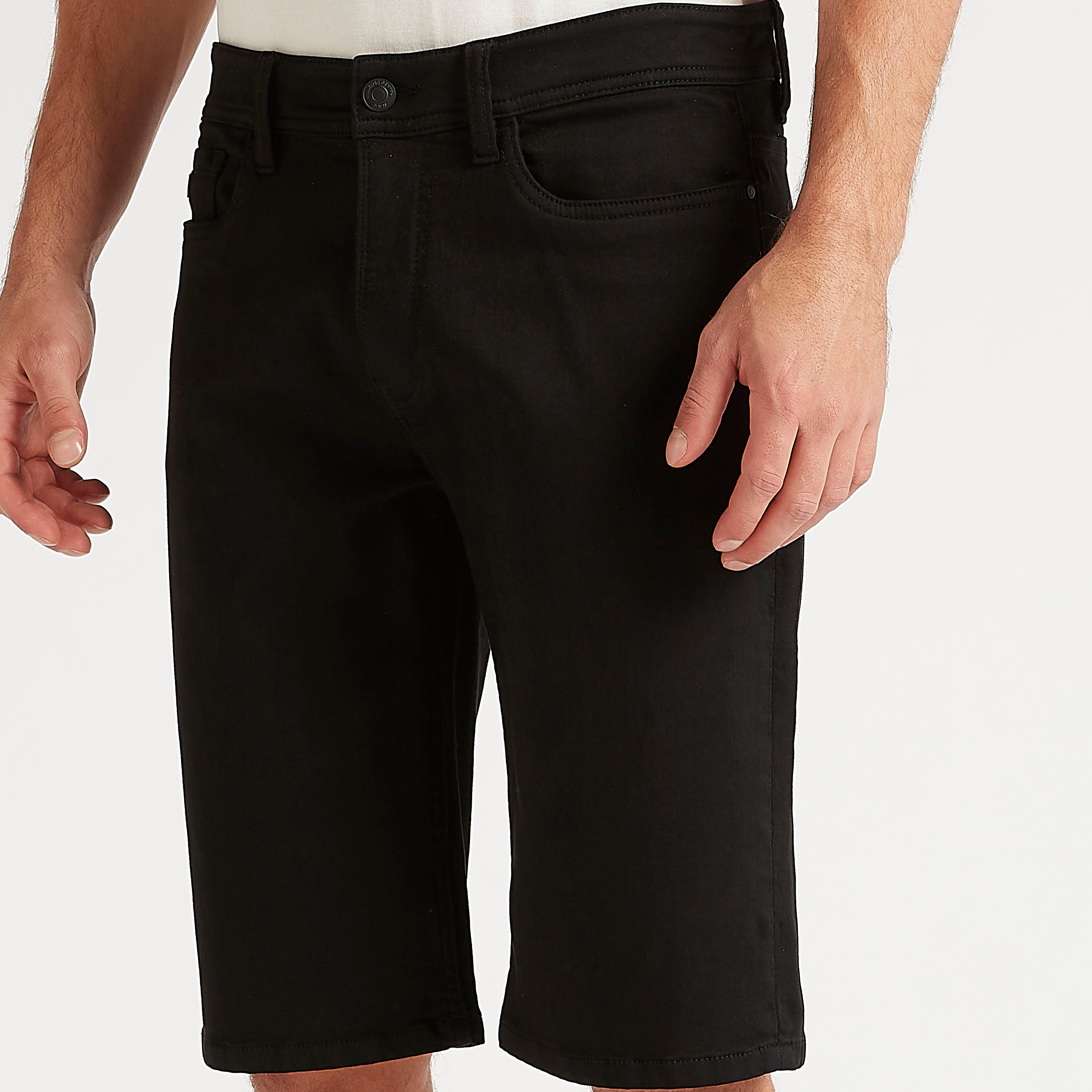 Solid Denim Shorts with Button Closure and Pockets-men-clothing-bottoms-shorts-image-3