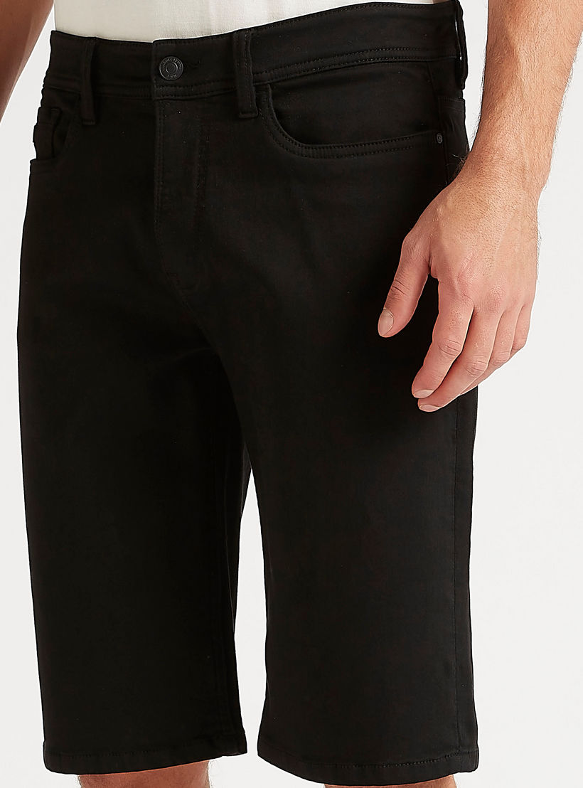 Solid Denim Shorts with Button Closure and Pockets-men-clothing-bottoms-shorts-image-3