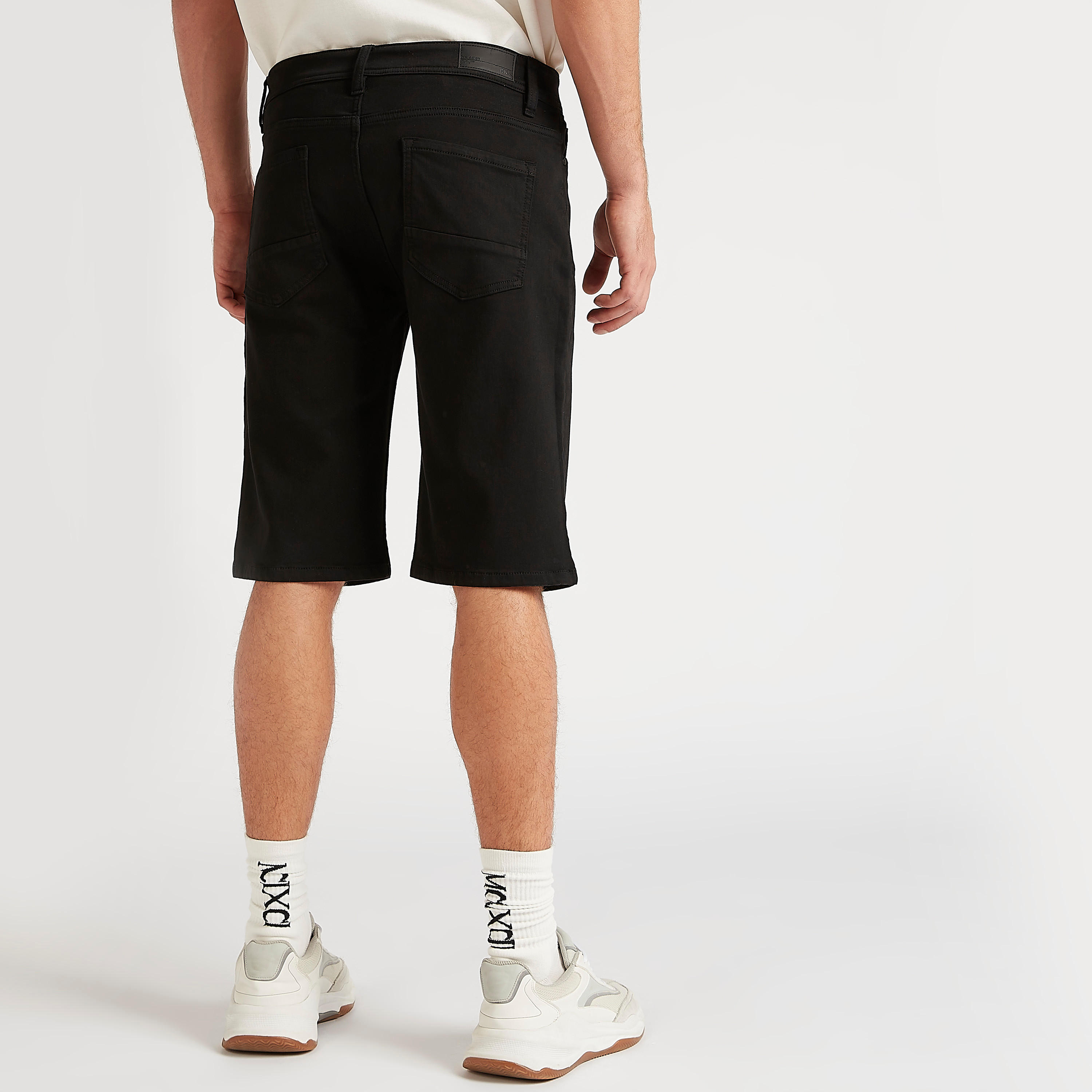 Solid Denim Shorts with Button Closure and Pockets-men-clothing-bottoms-shorts-image-4