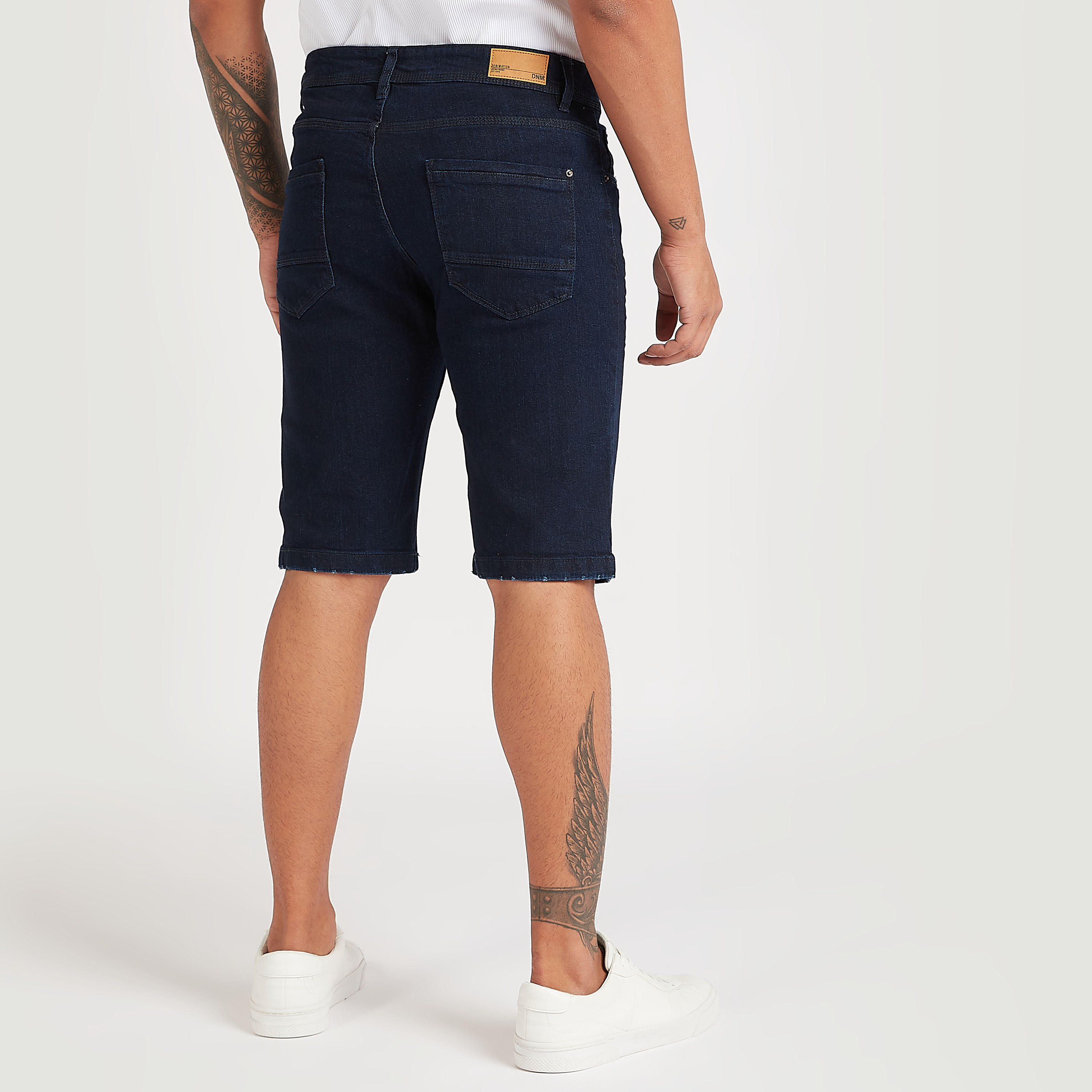 Solid Denim Shorts with Button Closure-men-clothing-bottoms-shorts-image-4