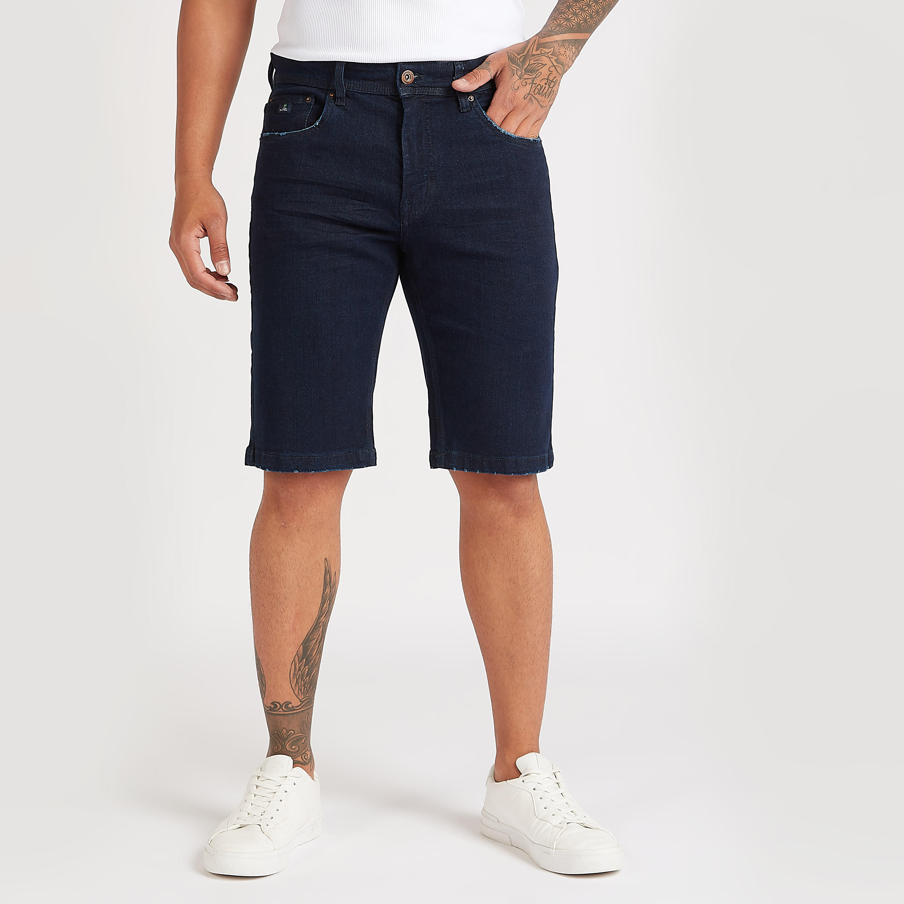 Solid Denim Shorts with Button Closure-men-clothing-bottoms-shorts-image-5