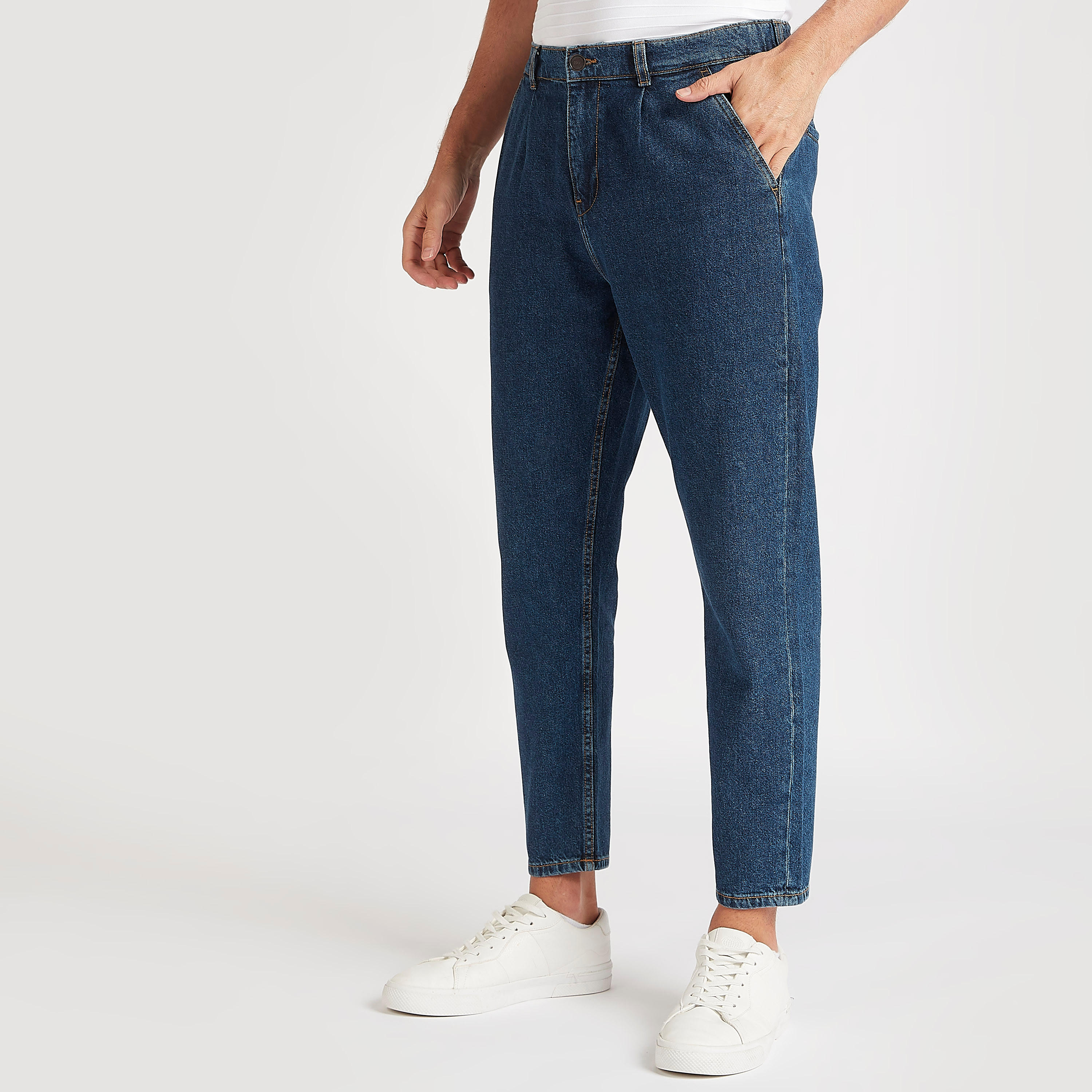 Solid Mid-Rise Jeans with Pockets and Button Closure-men-clothing-bottoms-jeans-image-1