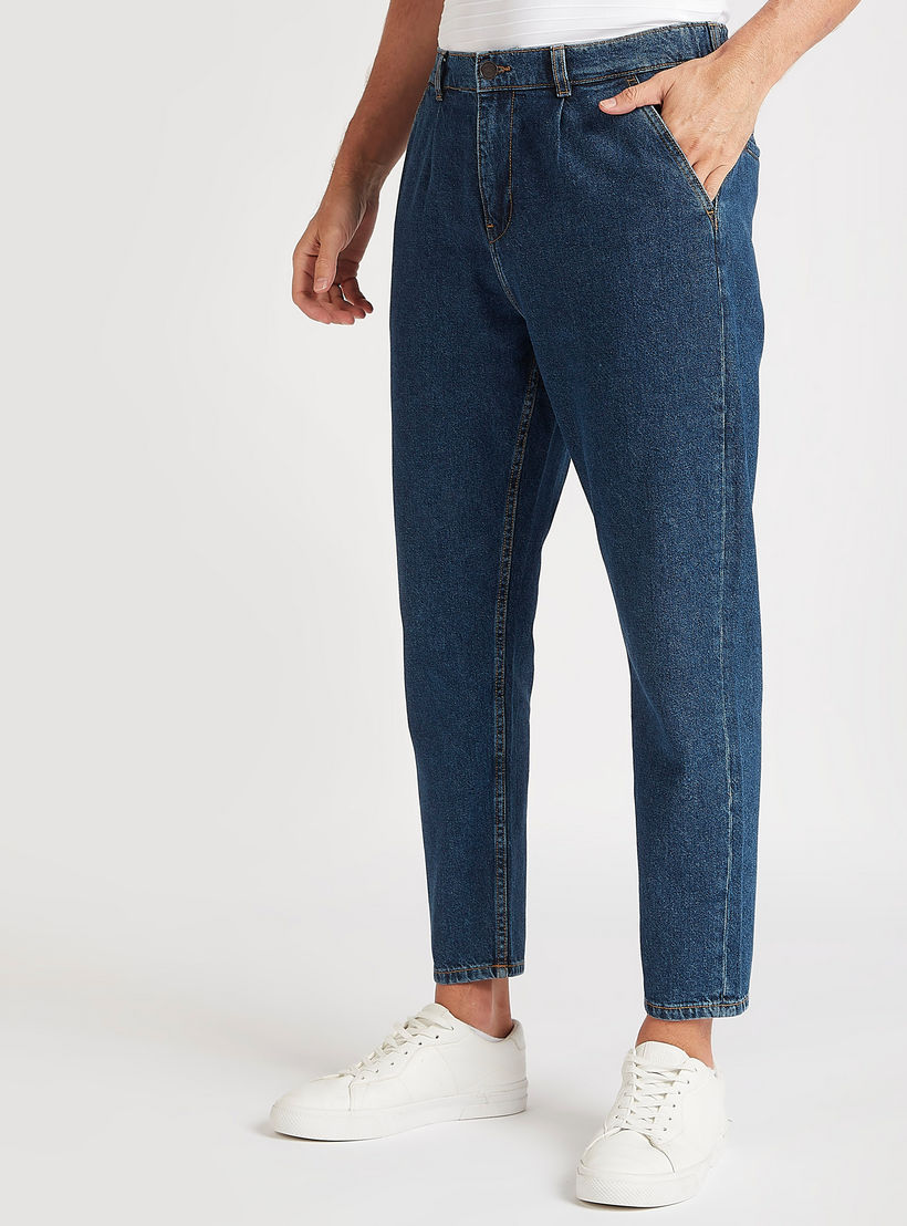 Solid Mid-Rise Jeans with Pockets and Button Closure-men-clothing-bottoms-jeans-image-1