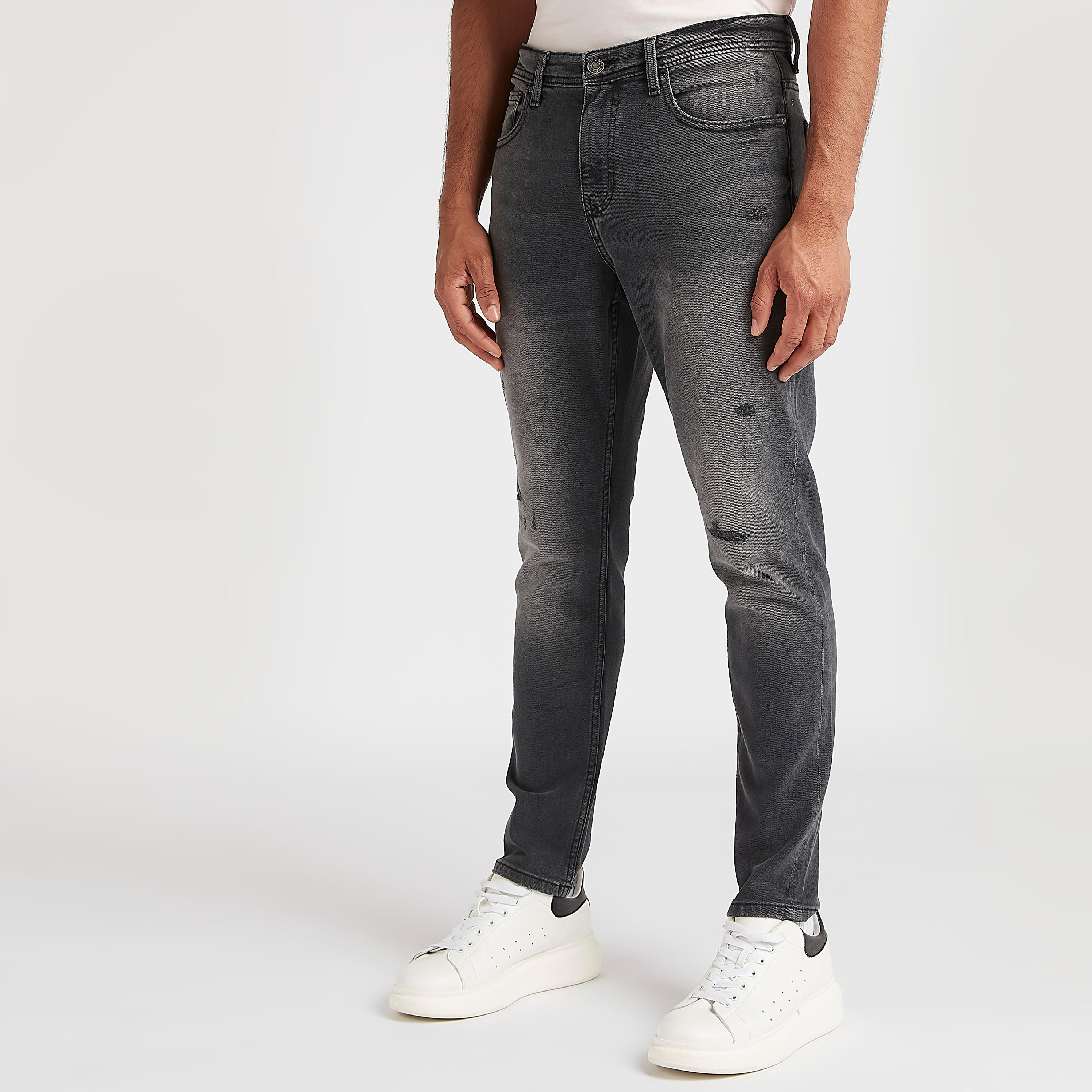 Solid Carrot Fit Mid-Rise Jeans with Button Closure-men-clothing-bottoms-jeans-image-1