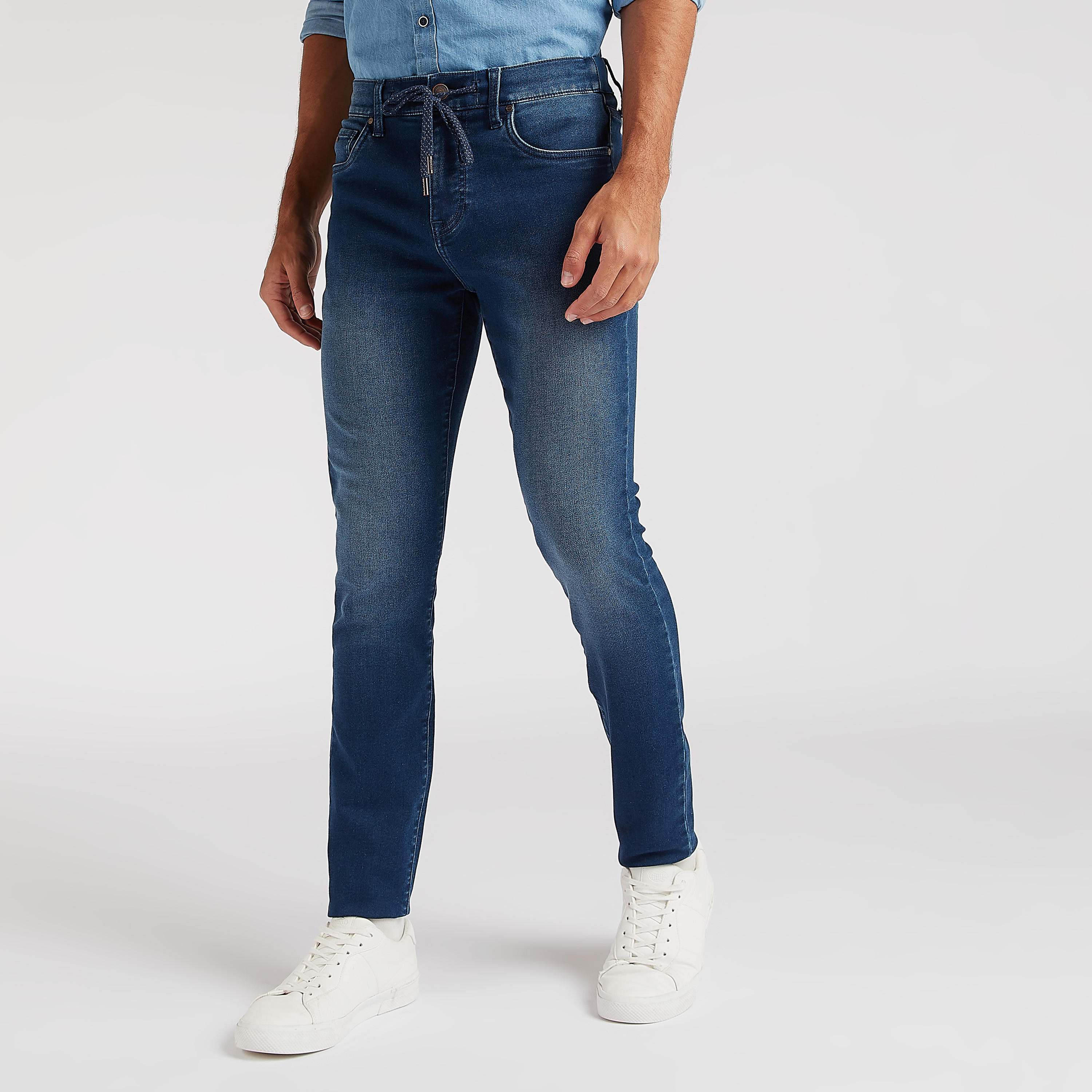 بنطلون جينز سادة برباط إغلاق وخصر متوسّط الارتفاع-men-clothing-bottoms-jeans-image-4