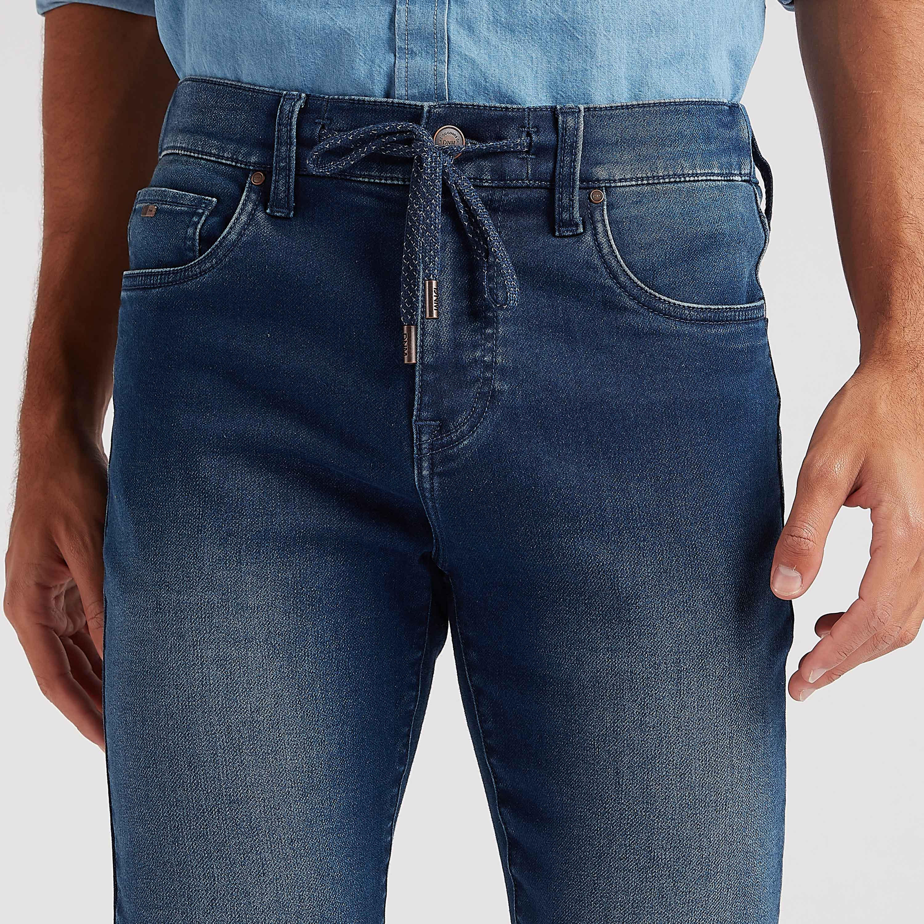 بنطلون جينز سادة برباط إغلاق وخصر متوسّط الارتفاع-men-clothing-bottoms-jeans-image-2