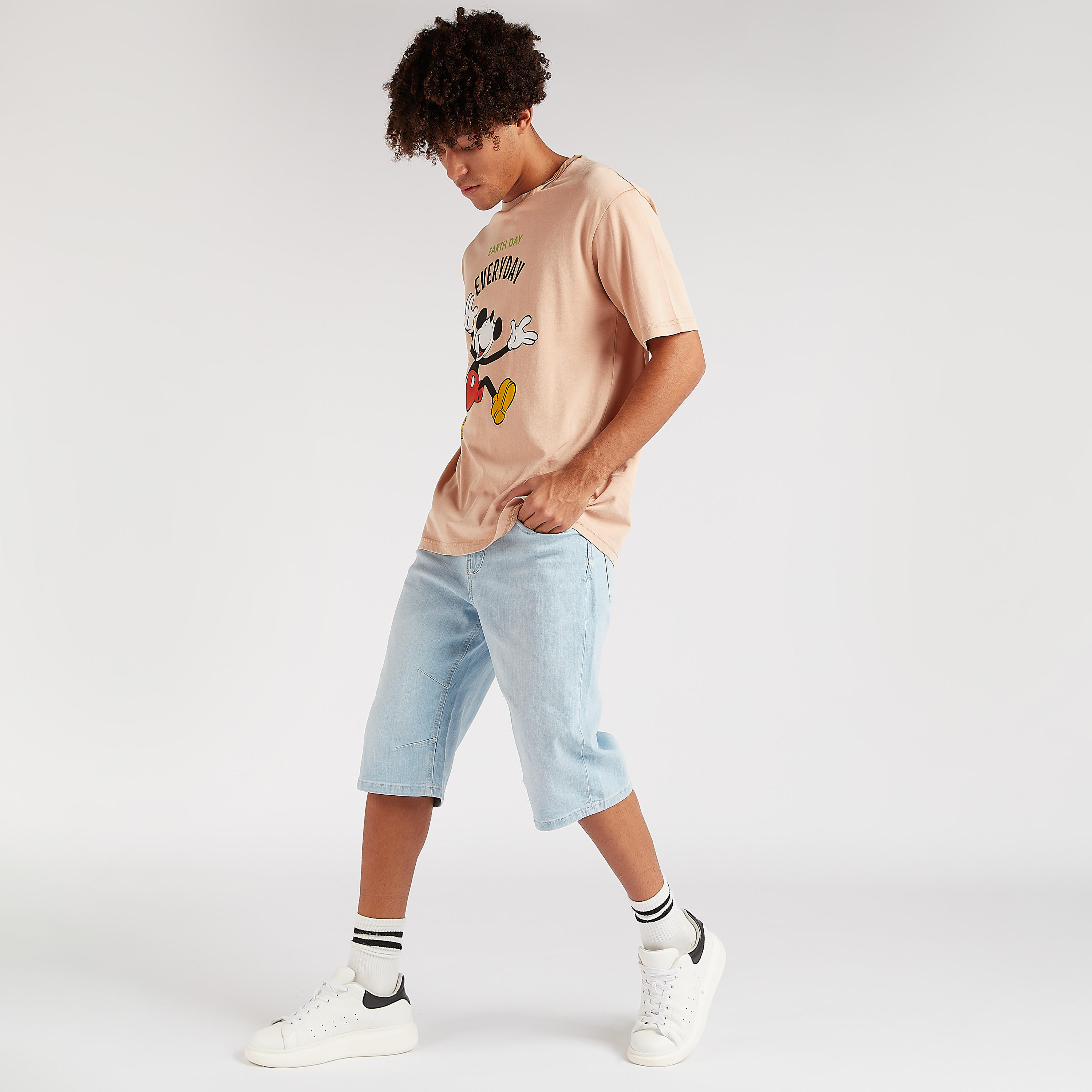 Solid Flexi Waist Denim Shorts with Pockets-men-clothing-bottoms-shorts-image-2