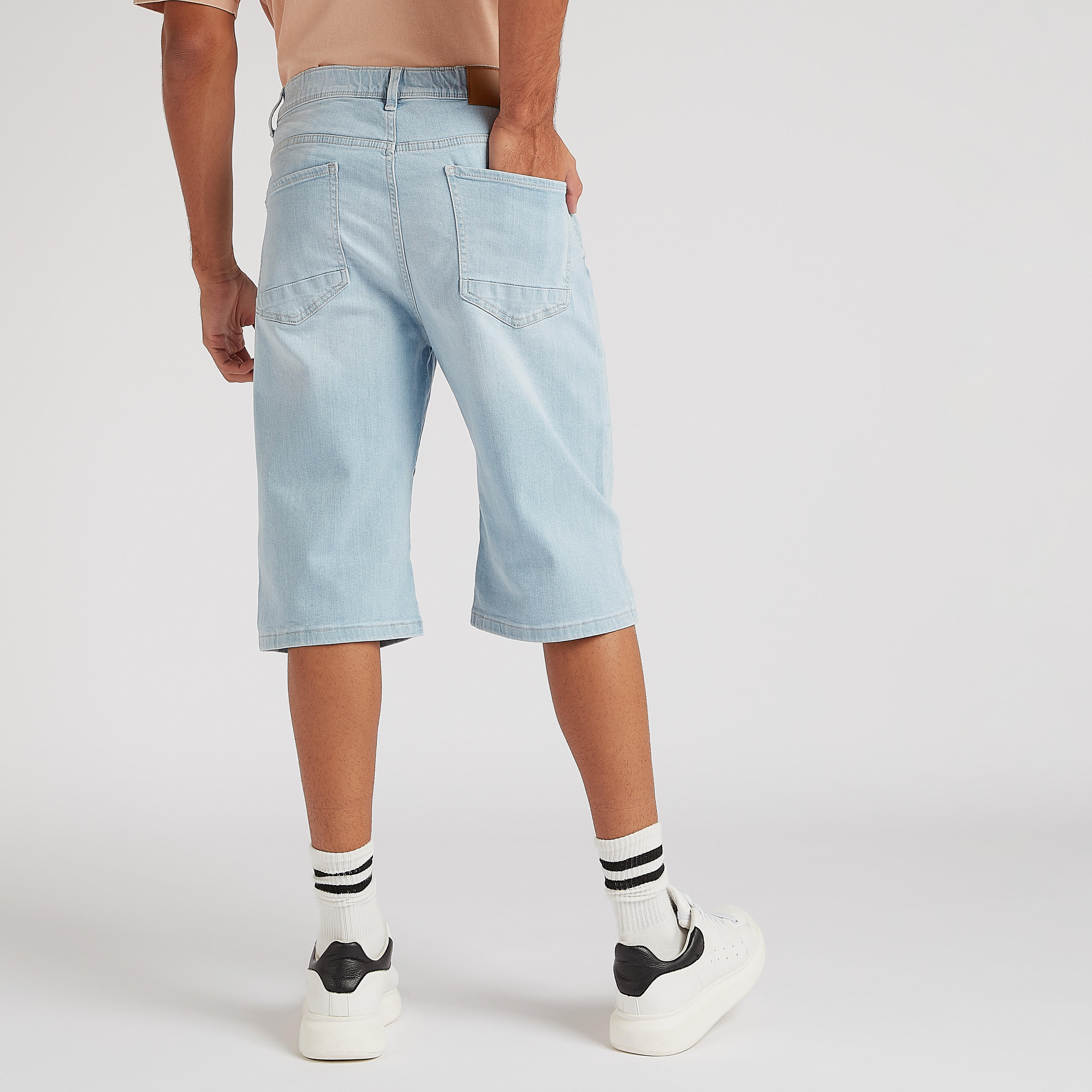 Solid Flexi Waist Denim Shorts with Pockets-men-clothing-bottoms-shorts-image-4