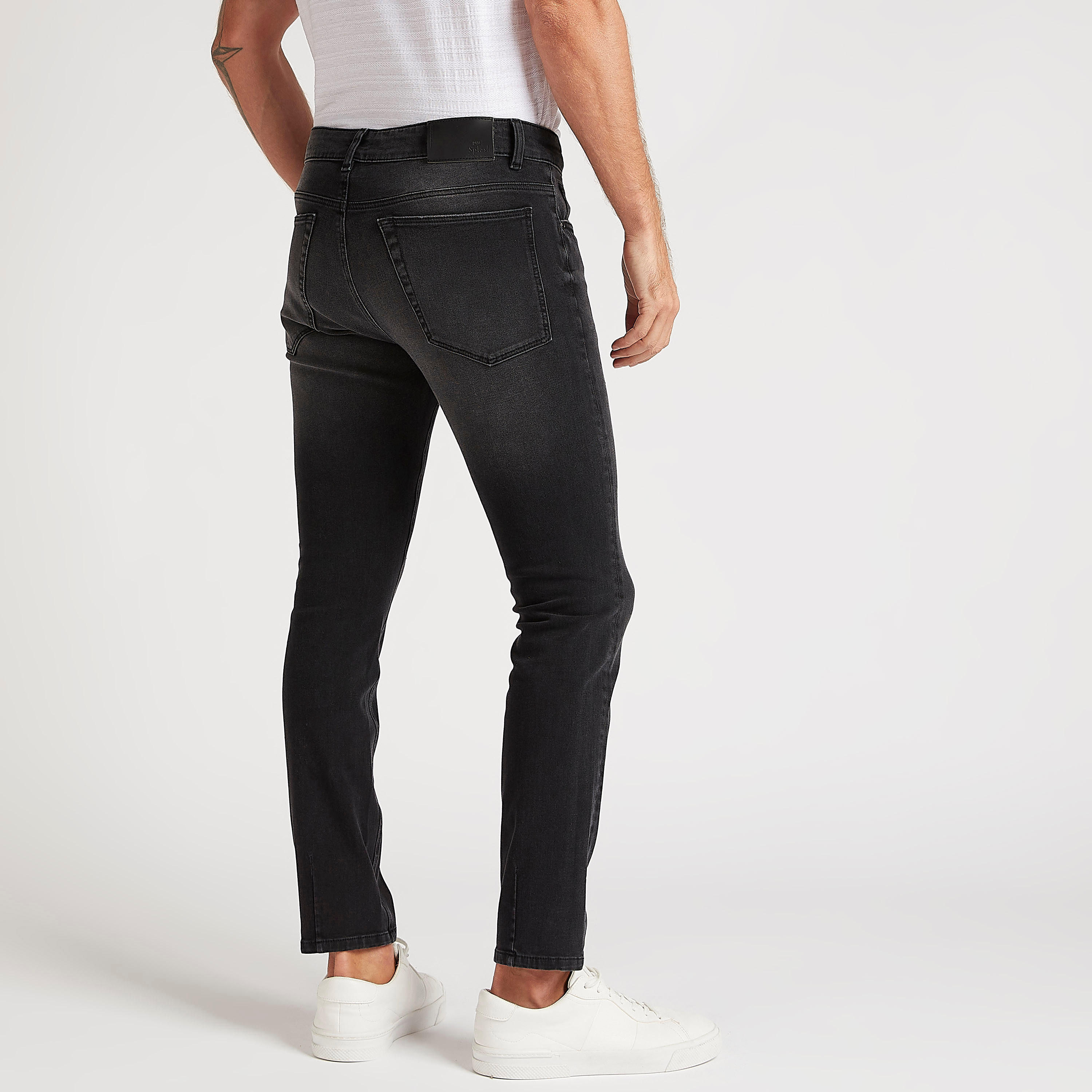 بنطلون جينز دنيم سادة سوبر سكيني فيت مضلّع  بزر إغلاق-men-clothing-bottoms-jeans-image-4