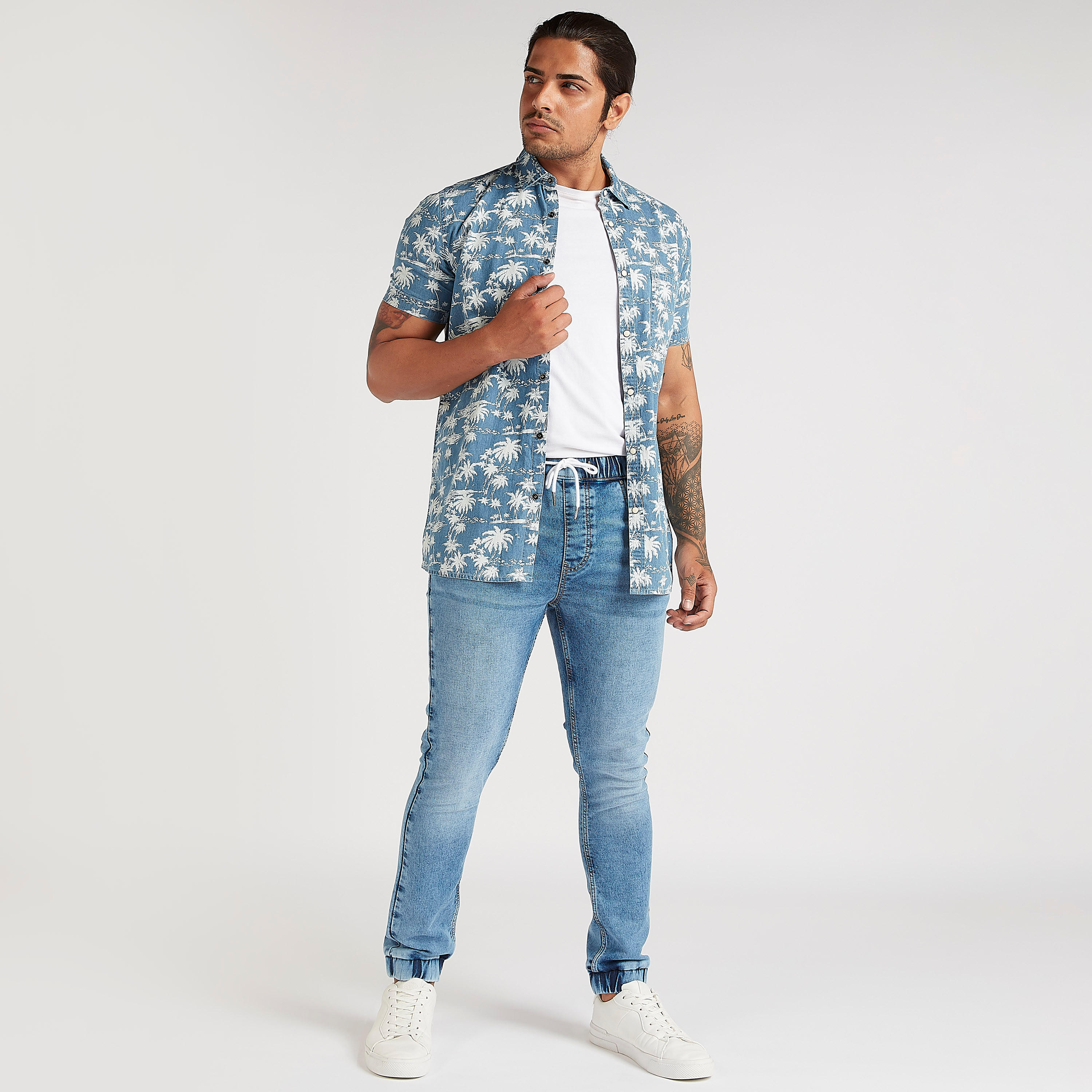 Solid Mid-Rise Denim Joggers with Drawstring Closure-men-clothing-bottoms-jeans-image-2