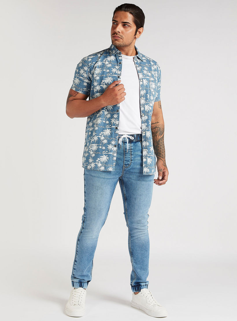 Solid Mid-Rise Denim Joggers with Drawstring Closure-men-clothing-bottoms-jeans-image-2