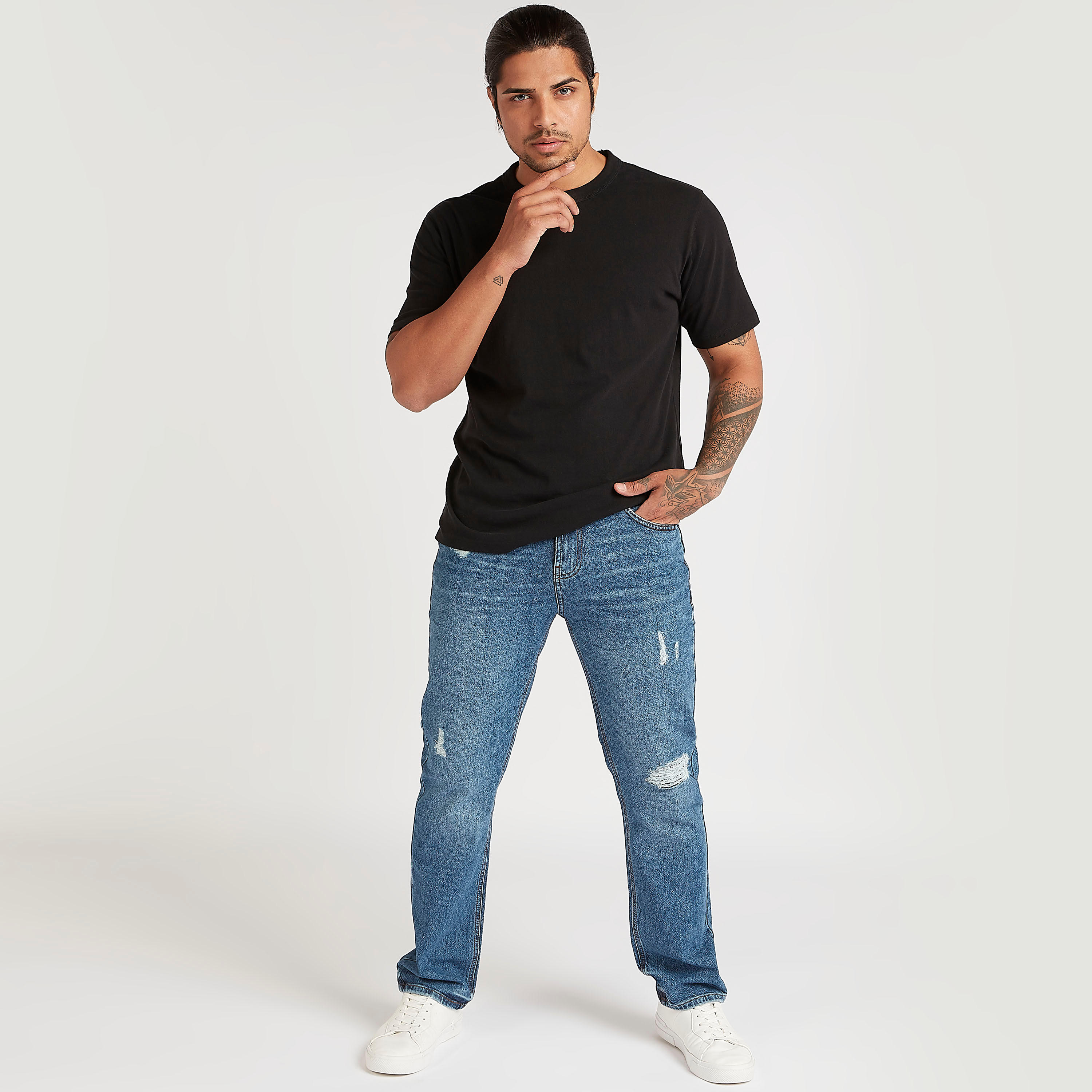 بنطلون جينز دنيم مضلّع بقصّة مستقيمة وجيوب وخصر متوسّط الارتفاع-men-clothing-bottoms-jeans-image-2