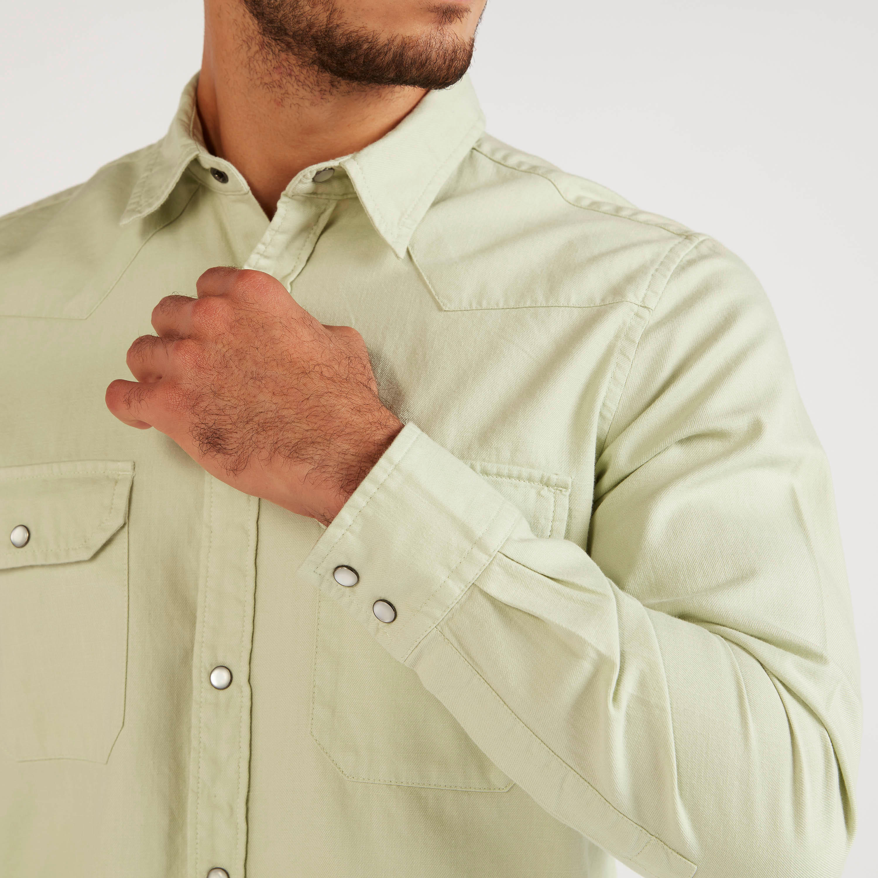 Solid Denim Shirt with Flap Pockets and Long Sleeves-men-clothing-shirts-image-3